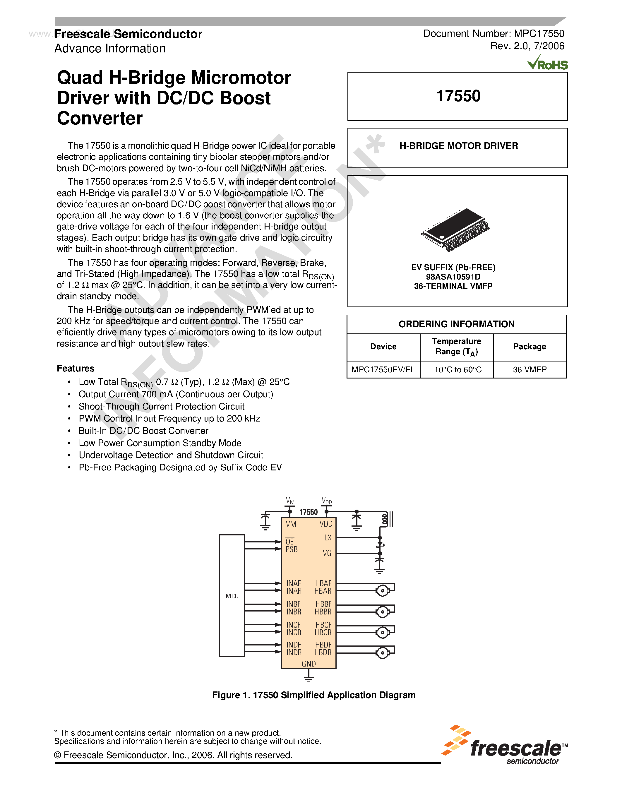 Даташит 17550 - Quad H-Bridge Micromotor Driver страница 1