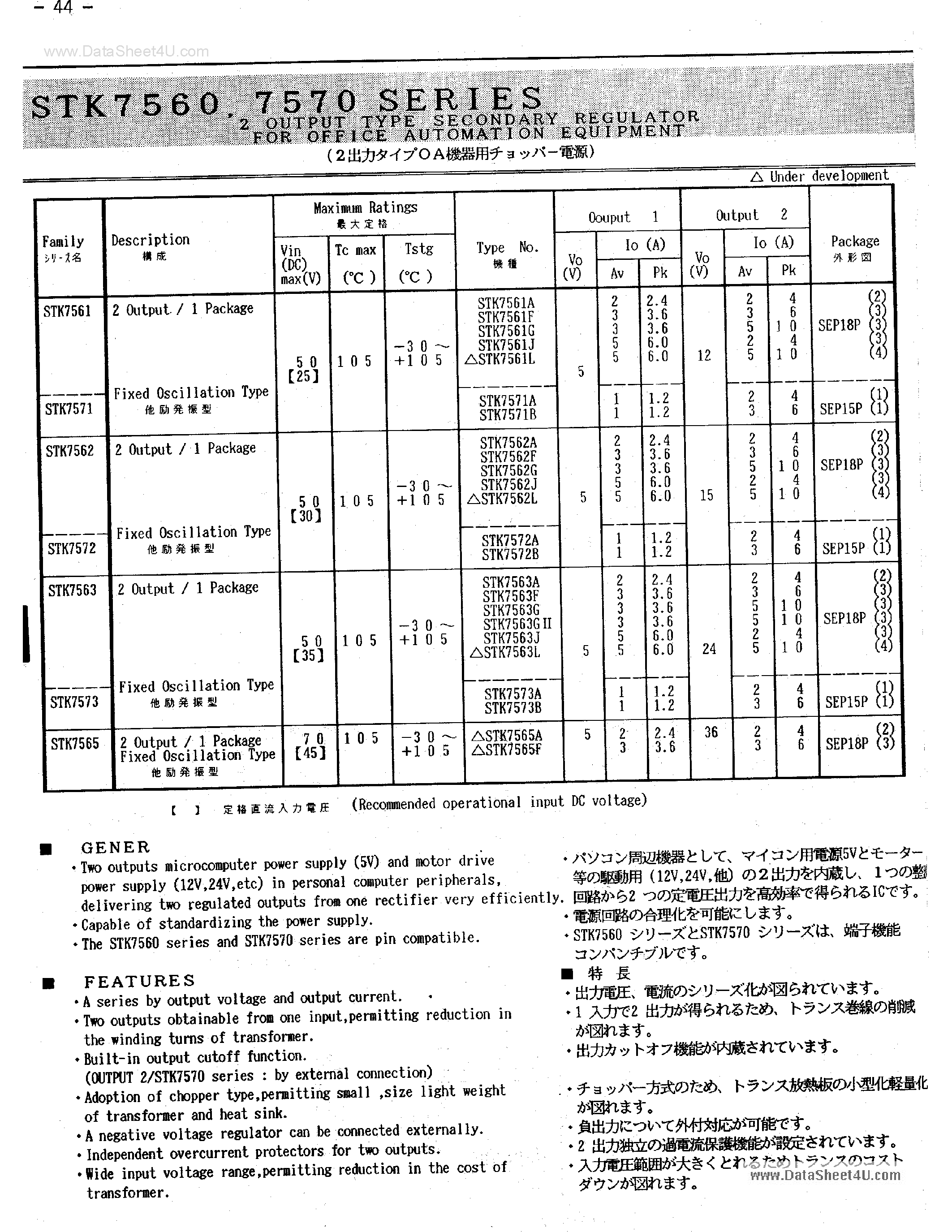 Datasheet STK7563F - OUTPUT TYPE SECONDARY REGULATOR page 1