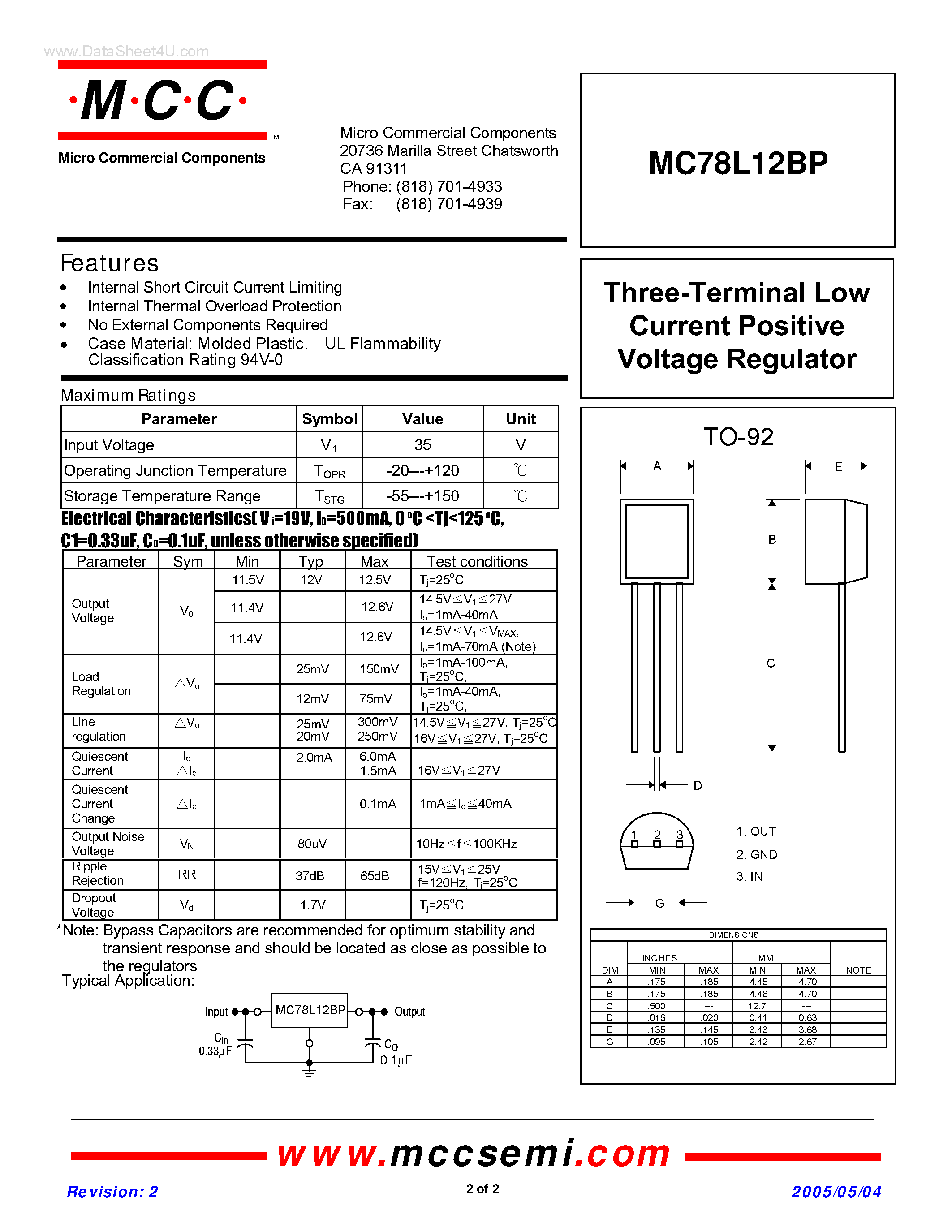 Datasheet MC78L12BP - Three-Terminal Low Current Positive Voltage Regulator page 1