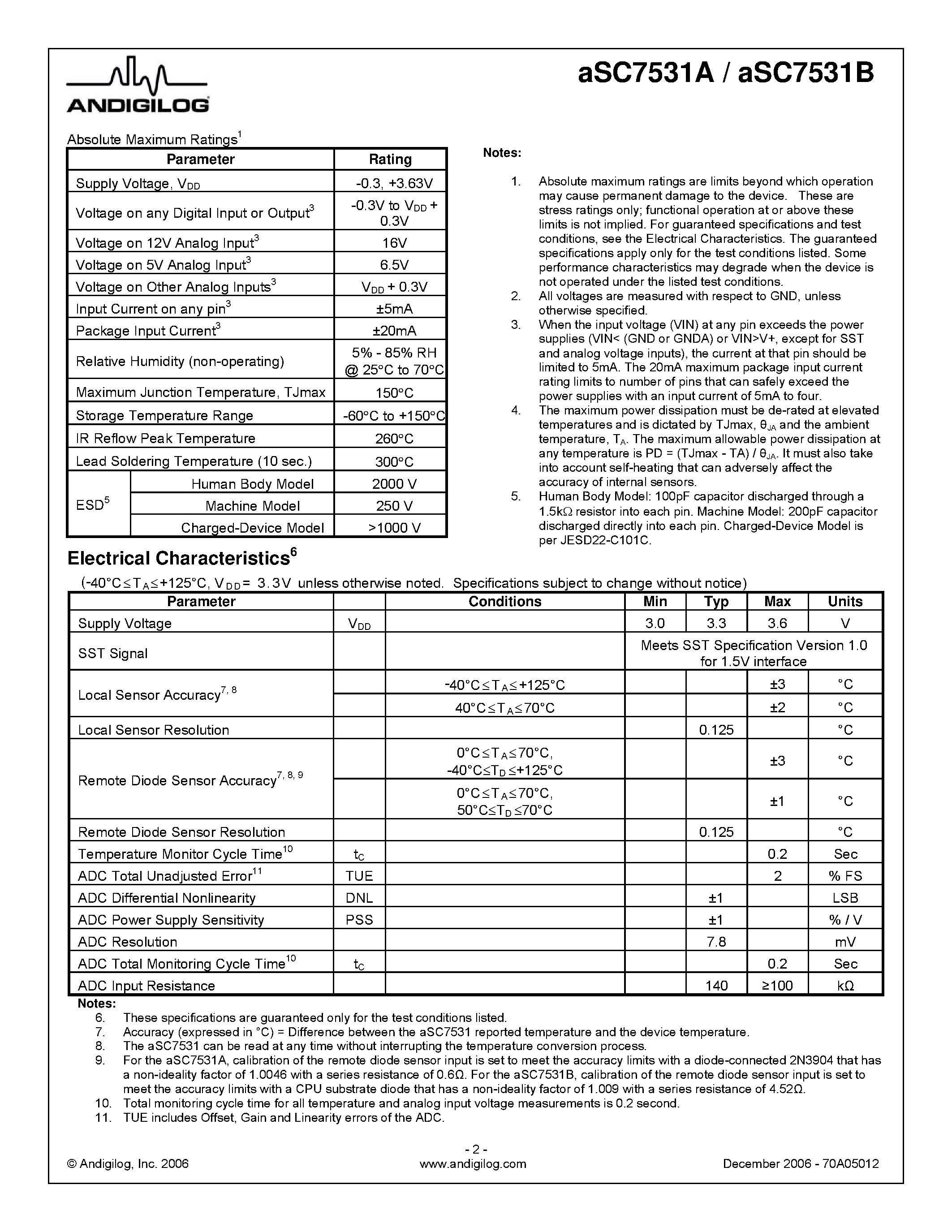 Datasheet ASC7531A - (ASC7531A/B) LOW-VOLTAGE 1-WIRE DIGITAL TEMPERATURE SENSOR AND VOLTAGE MONITOR page 2