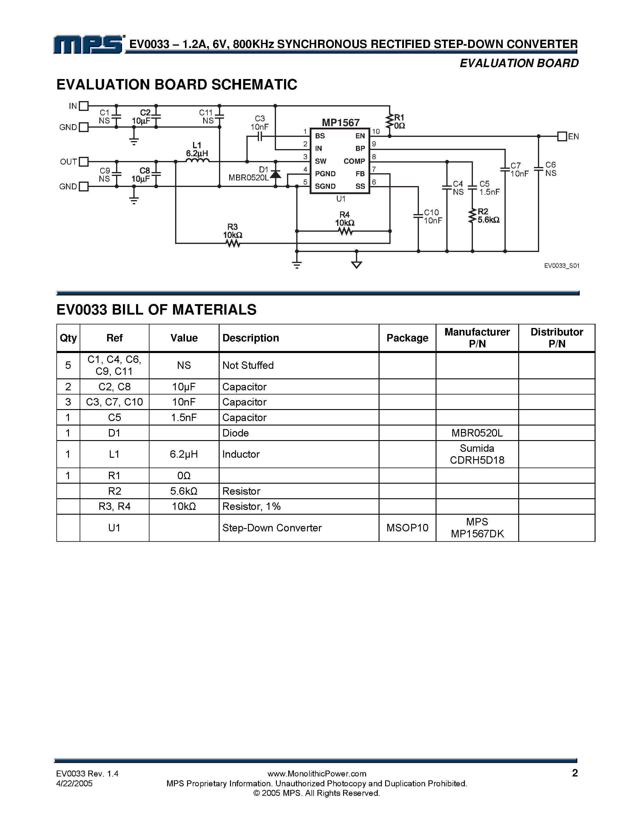 Datasheet EV0033 - 800KHz Synchronous Rectified Step-Down Converter page 2