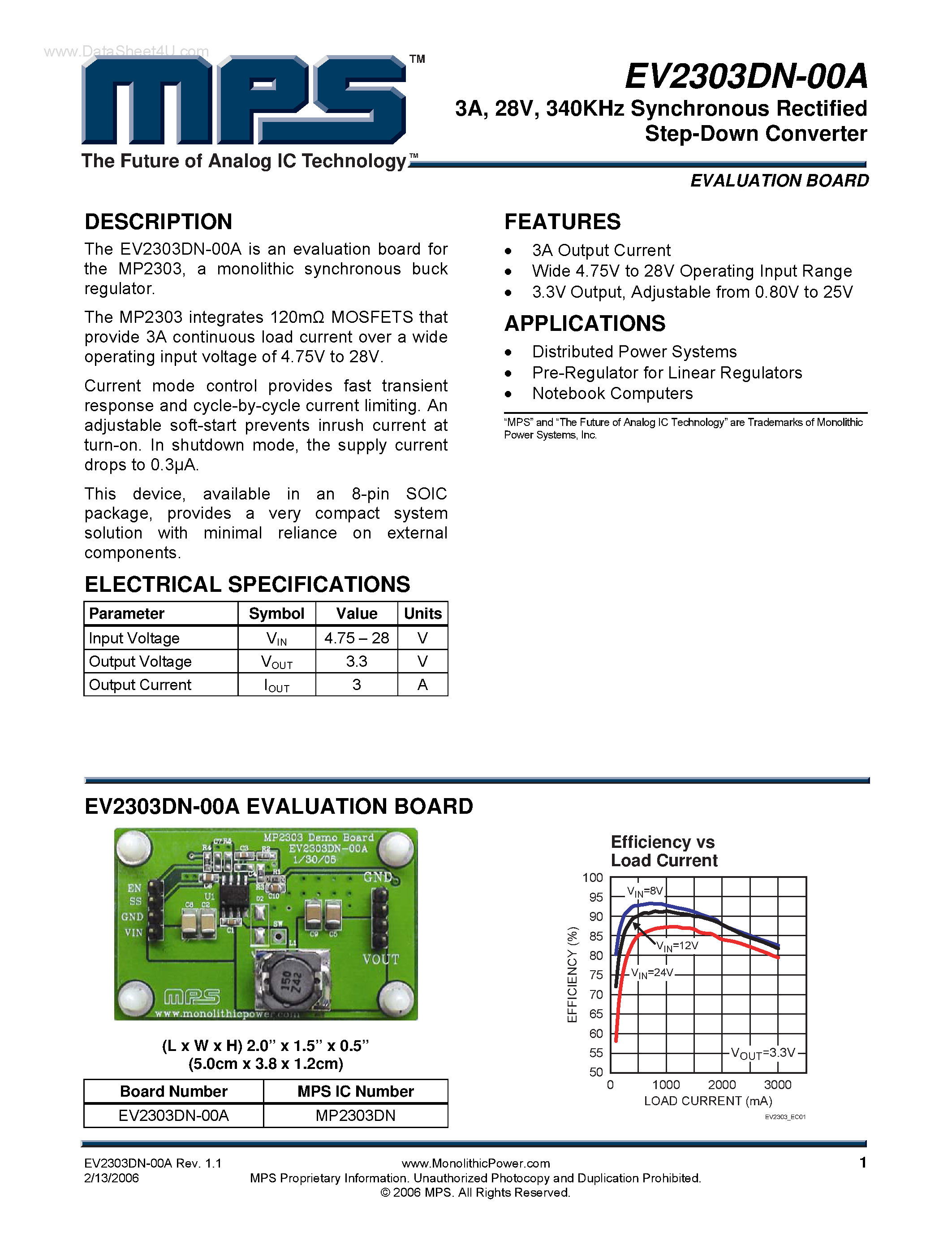 Datasheet EV2303DN-00A - 340KHz Synchronous Rectified Step-Down Converter page 1