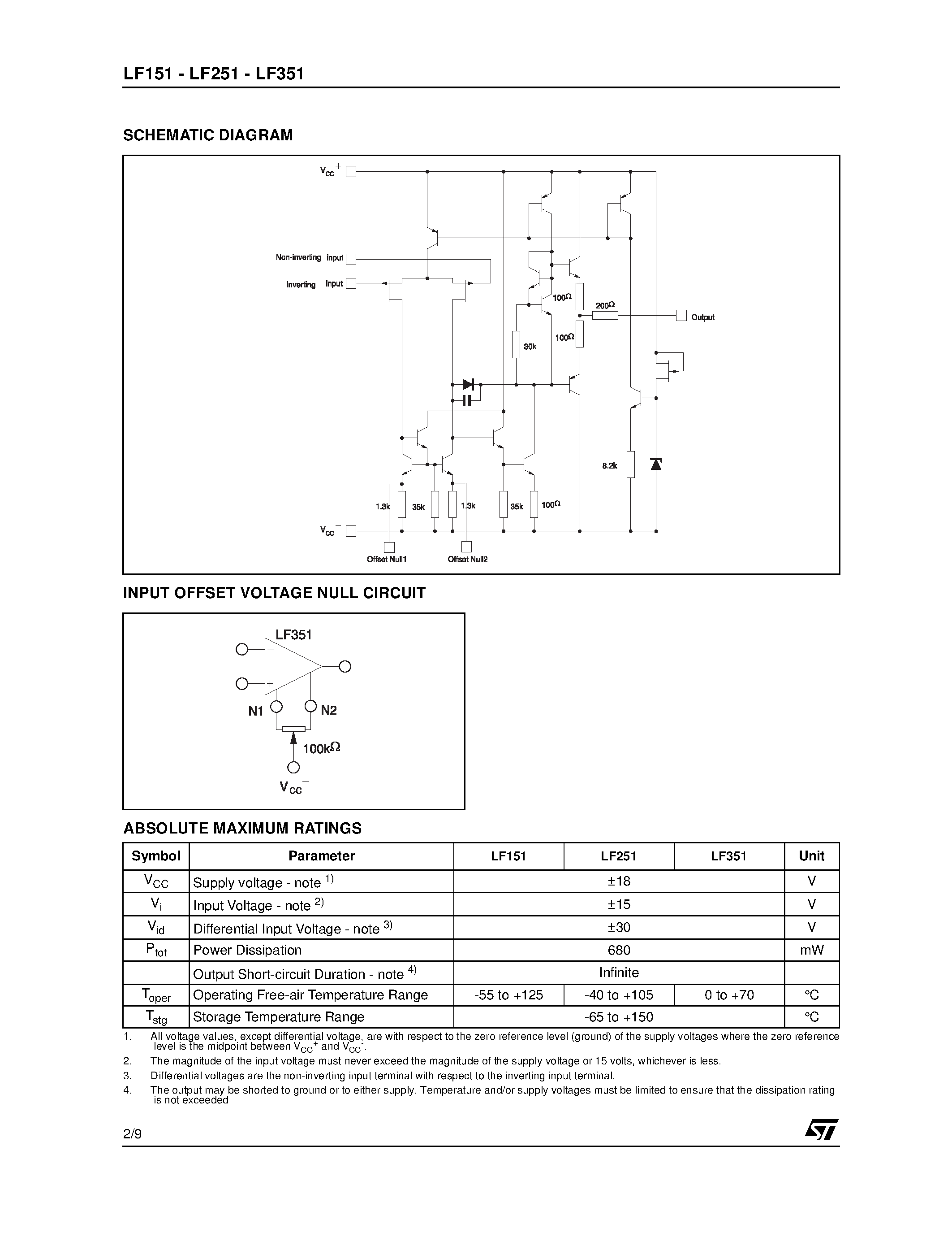 Даташит LF251 - WIDE BANDWIDTH SINGLE J-FET OPERATIONAL AMPLIFIER страница 2