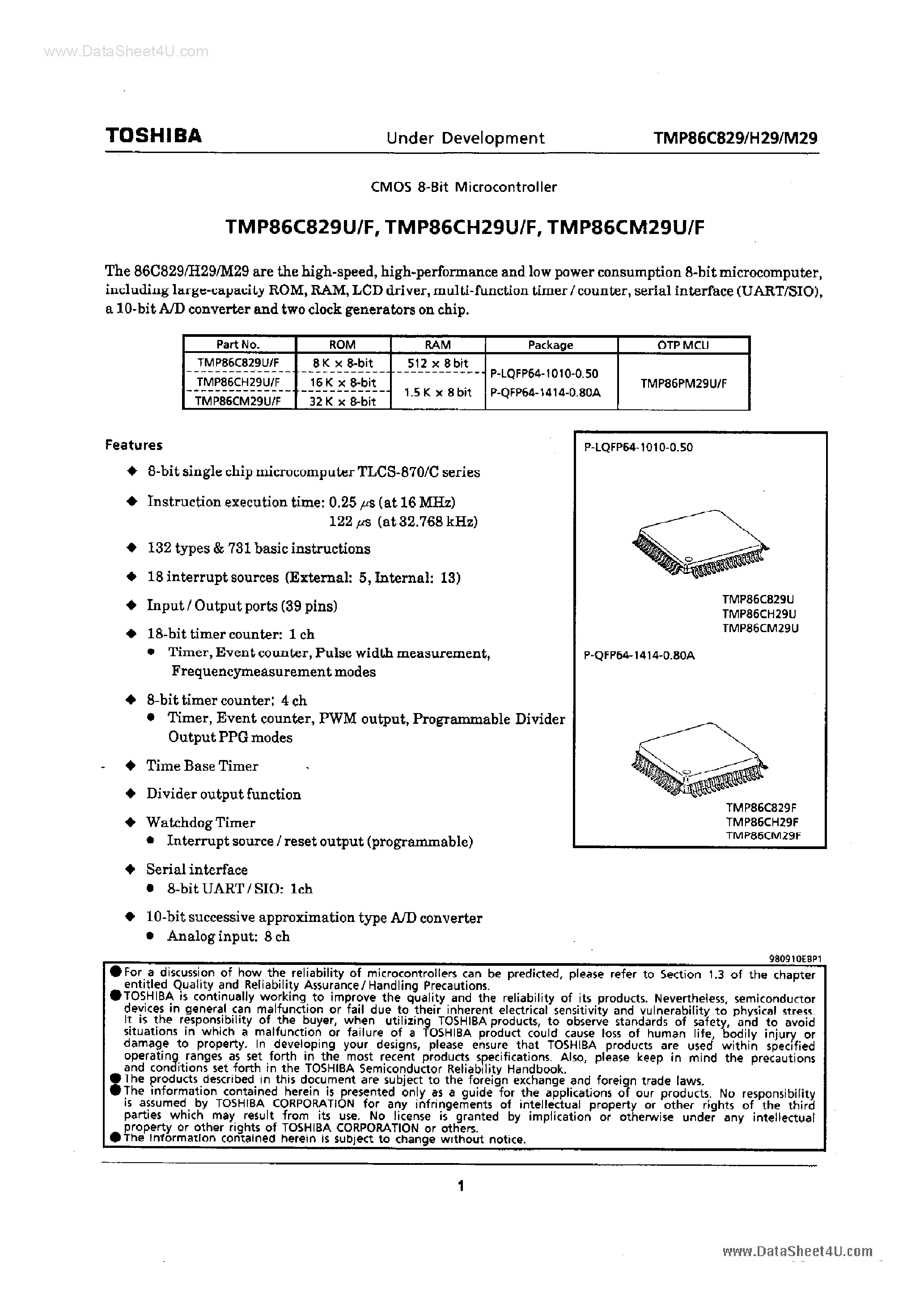 Datasheet TMP86CH29F - (TMP86Cx29x) CMOS 8-Bit Microcontroller page 2