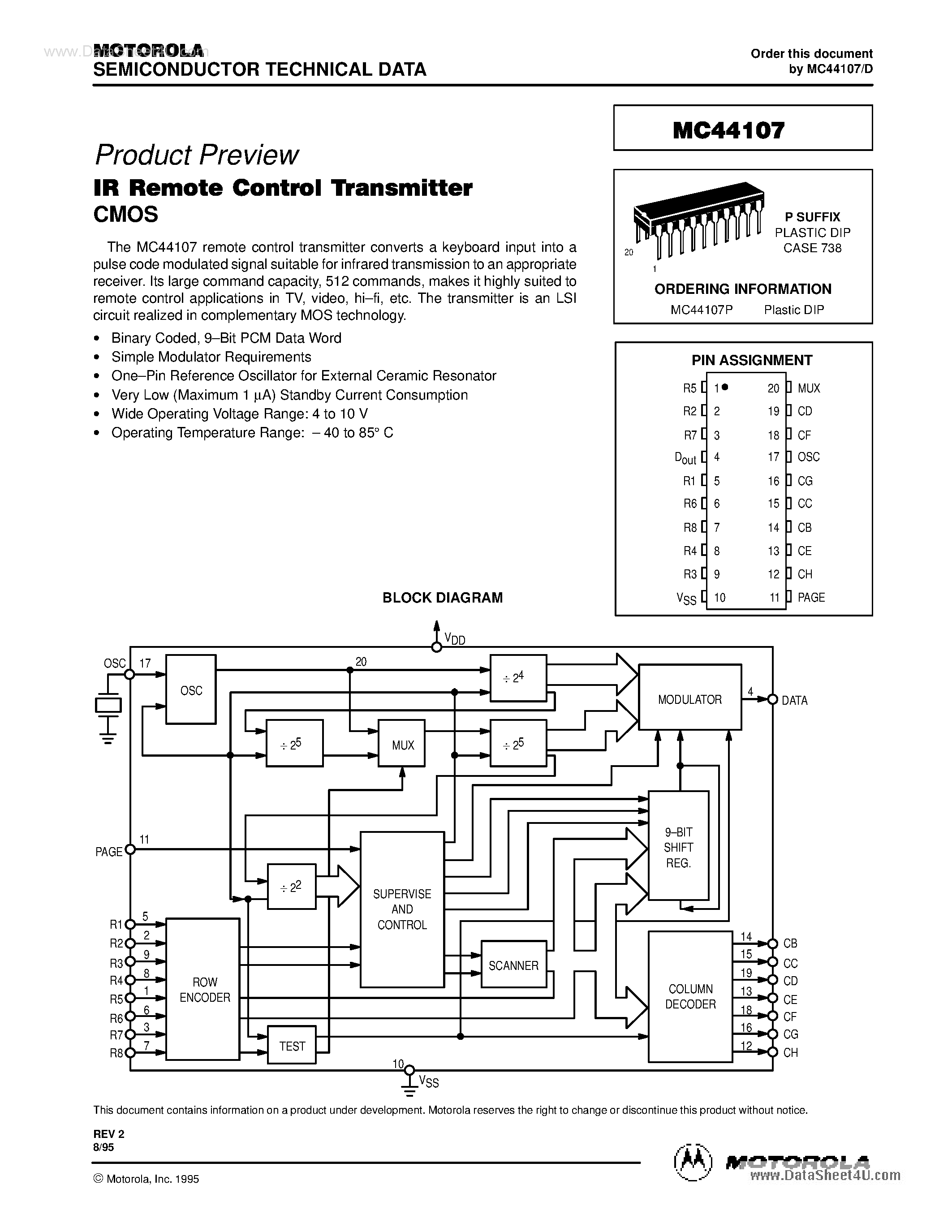 Datasheet MC44107 - IR Remote Control Transmitter page 1