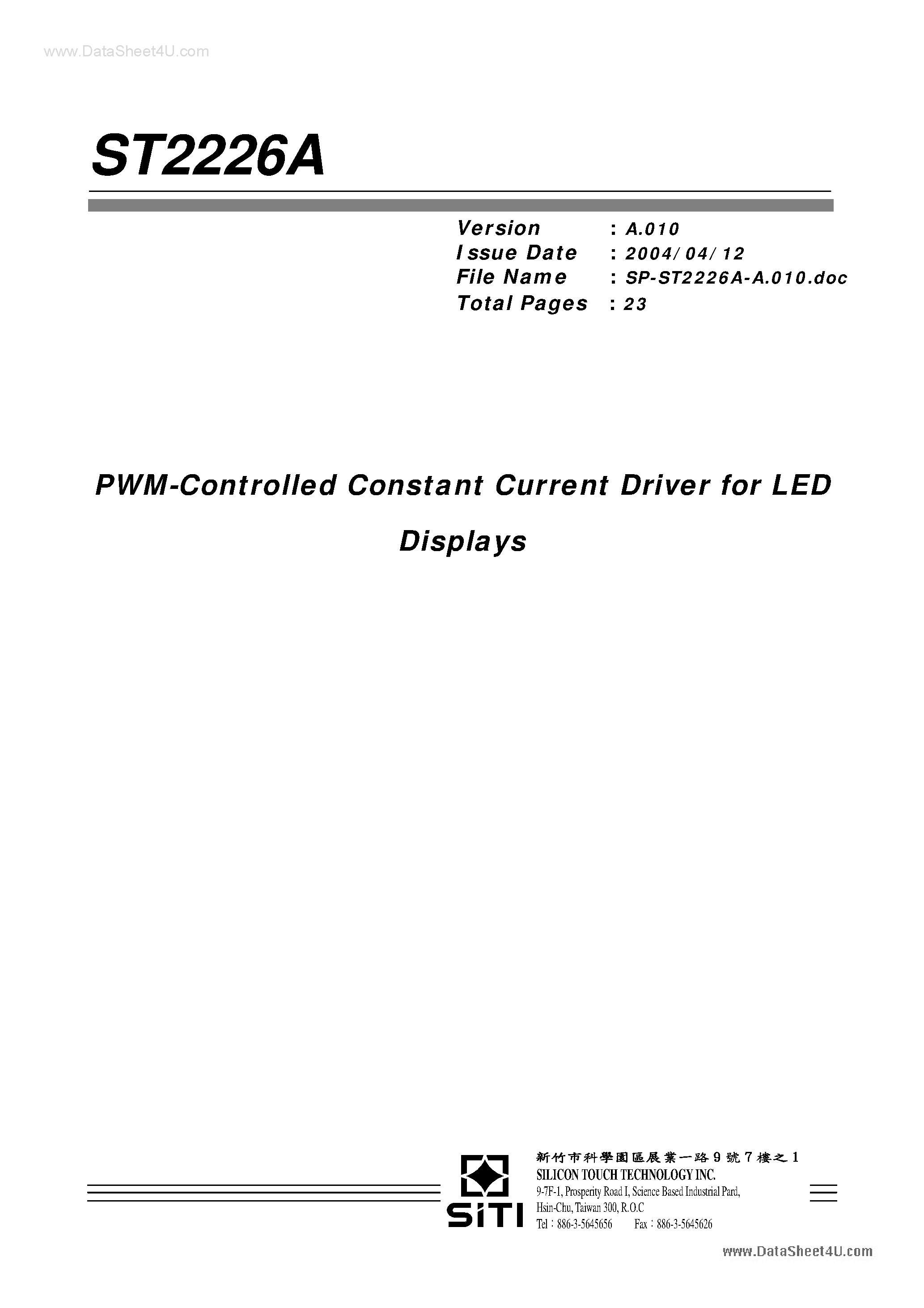 Даташит ST2226A - PWM-Controlled Constant Current Driver страница 1