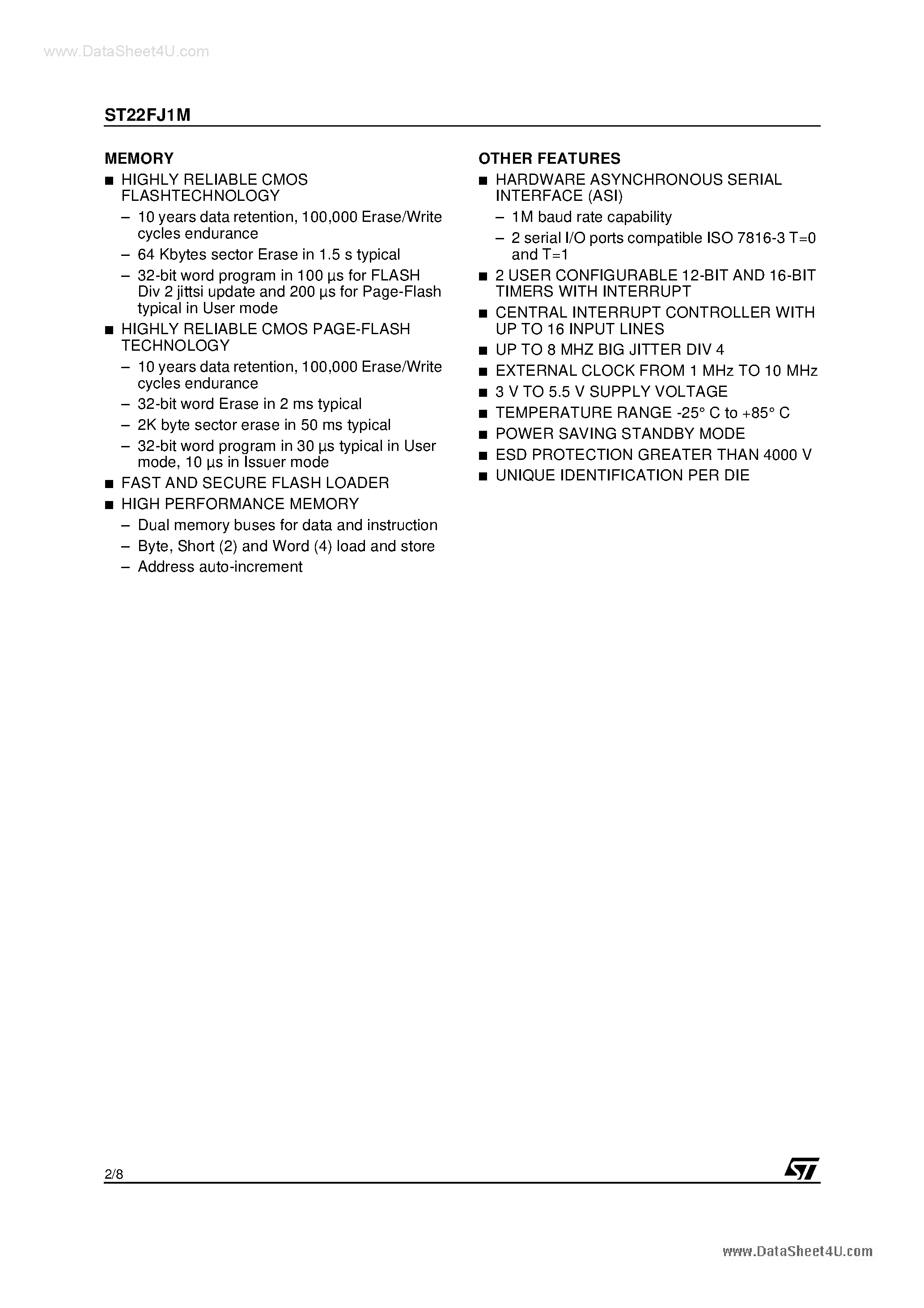 Даташит ST22FJ1M - Smartcard 32-Bit RISC MCU страница 2