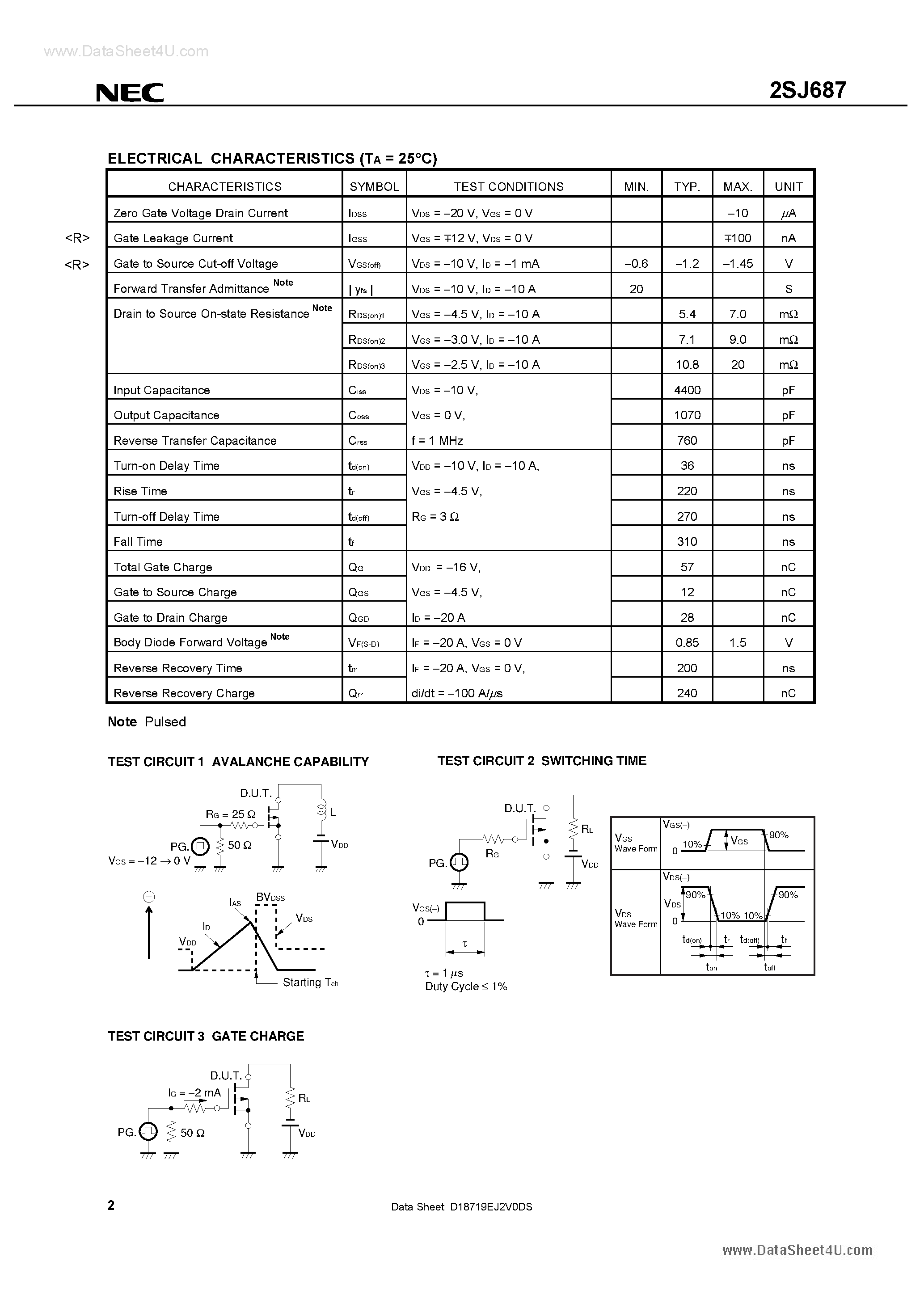 Datasheet 2SJ687 - MOS FIELD EFFECT TRANSISTOR page 2