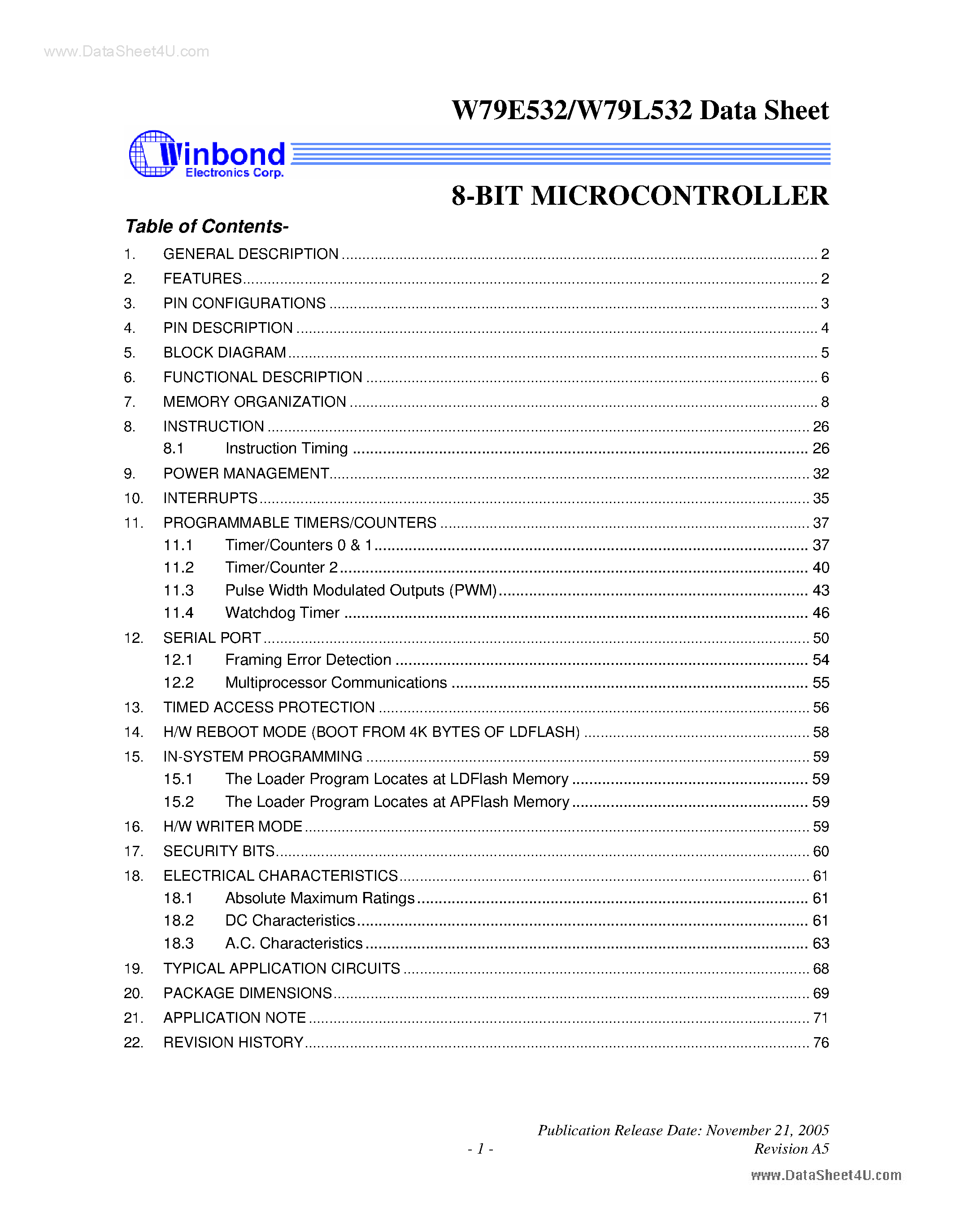 Даташит W79E532 - 8-BIT MICROCONTROLLER страница 1