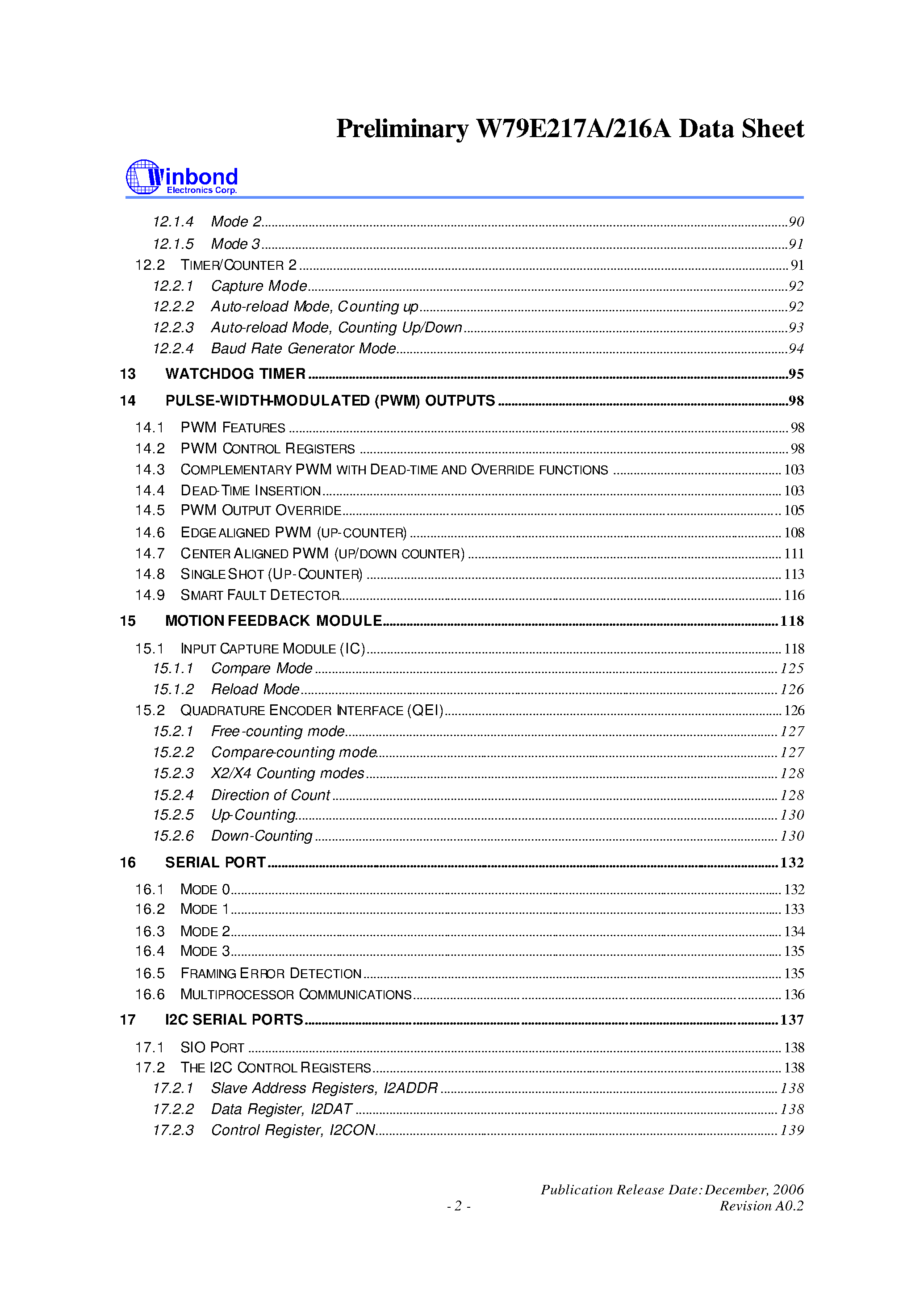 Даташит W79E216A - (W79E216A / W79E217A) 8-BIT MICROCONTROLLER страница 2