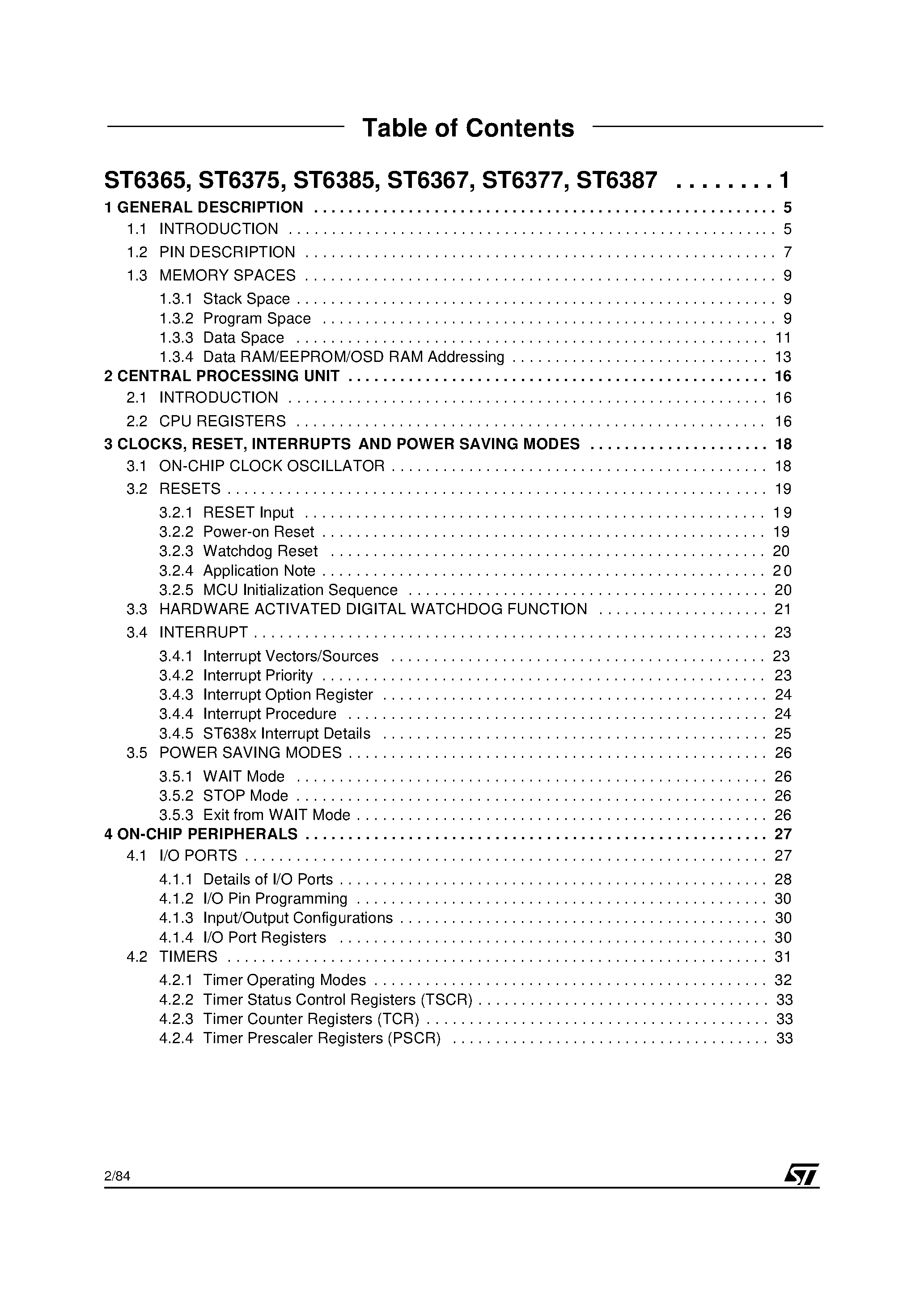 Даташит ST6365 - (ST6365 - ST6387) 8-BIT MCUs страница 2