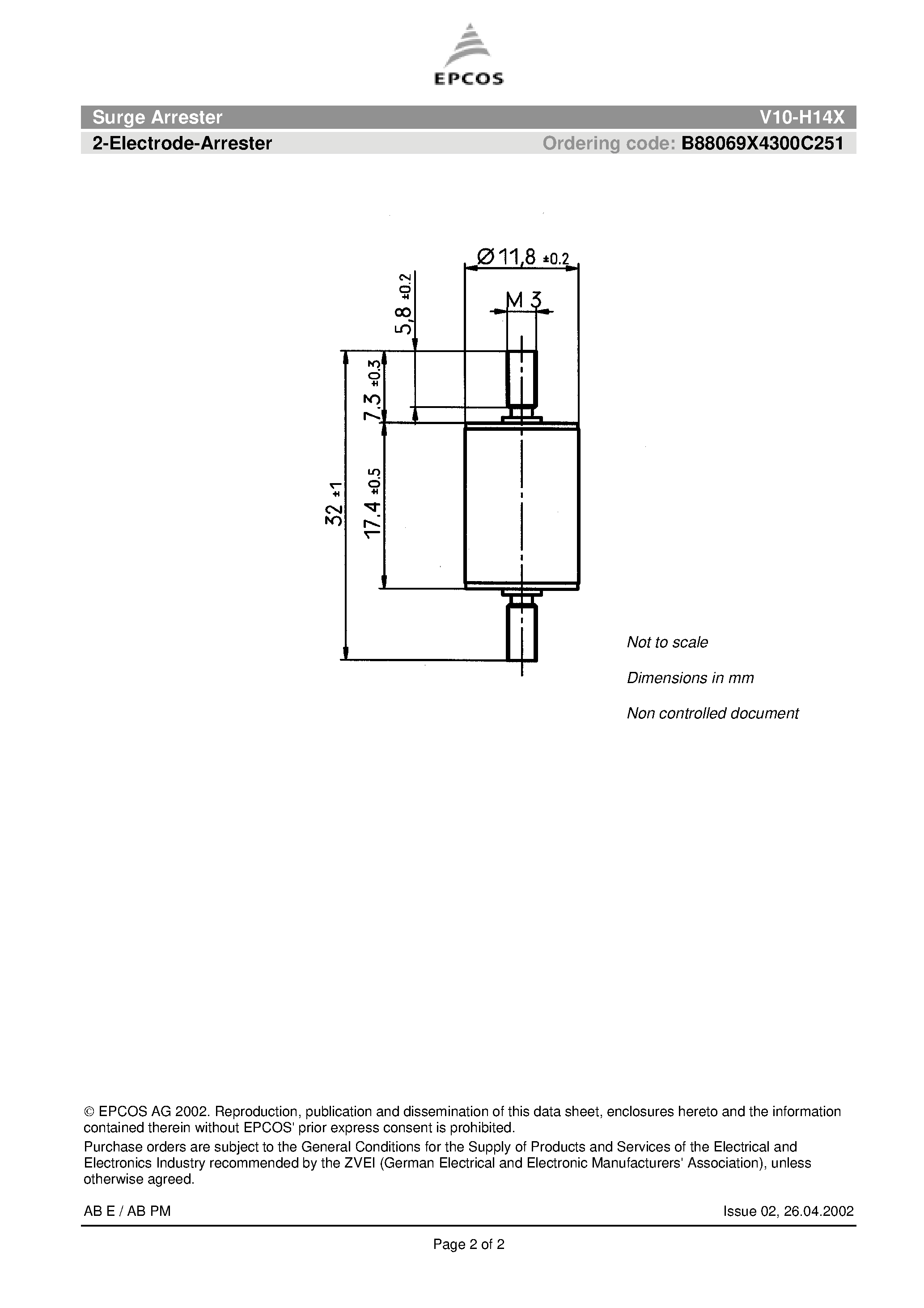 Даташит V10-H14X - Surge Arrester 2-Electrode-Arrester страница 2