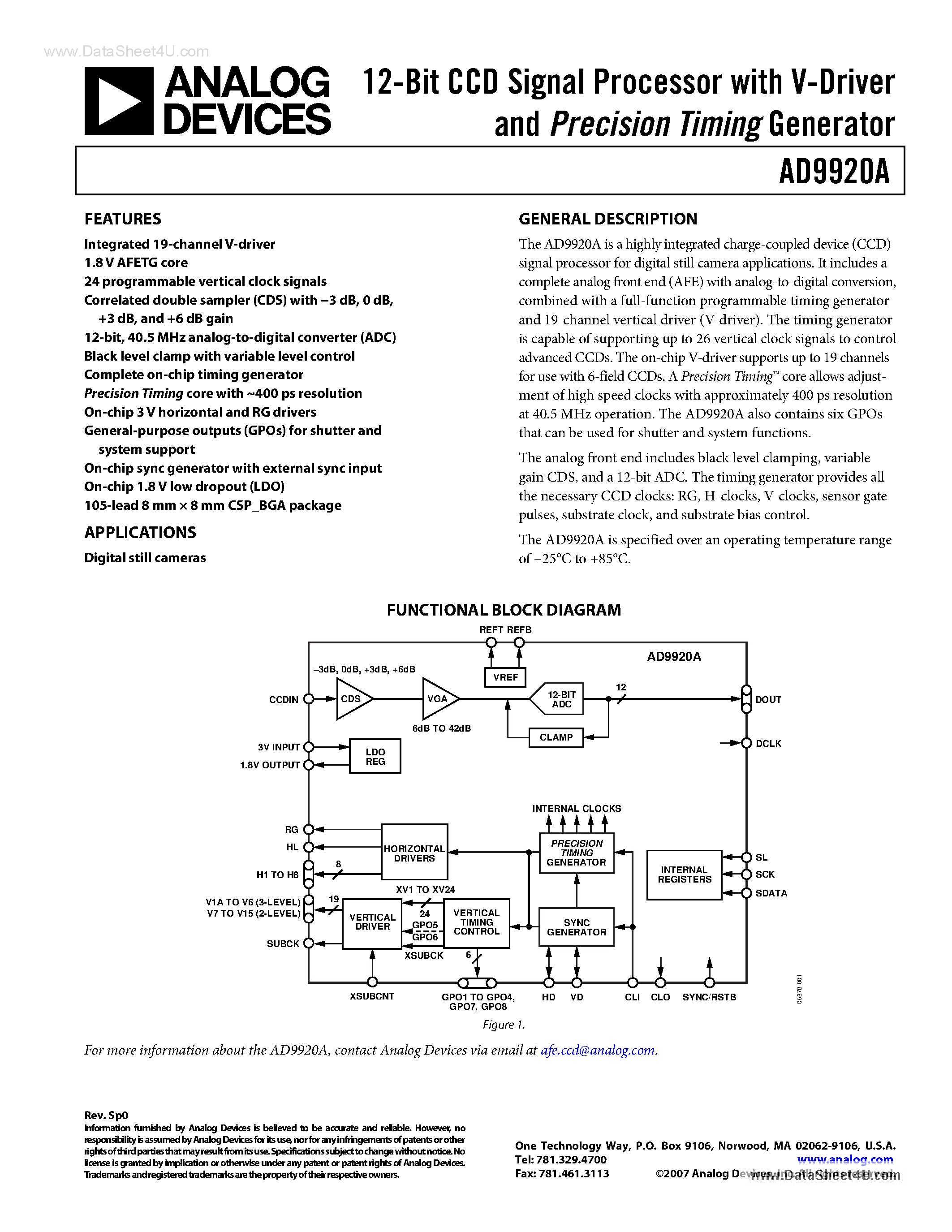 Datasheet AD9920A - 12-Bit CCD Signal Processor page 1