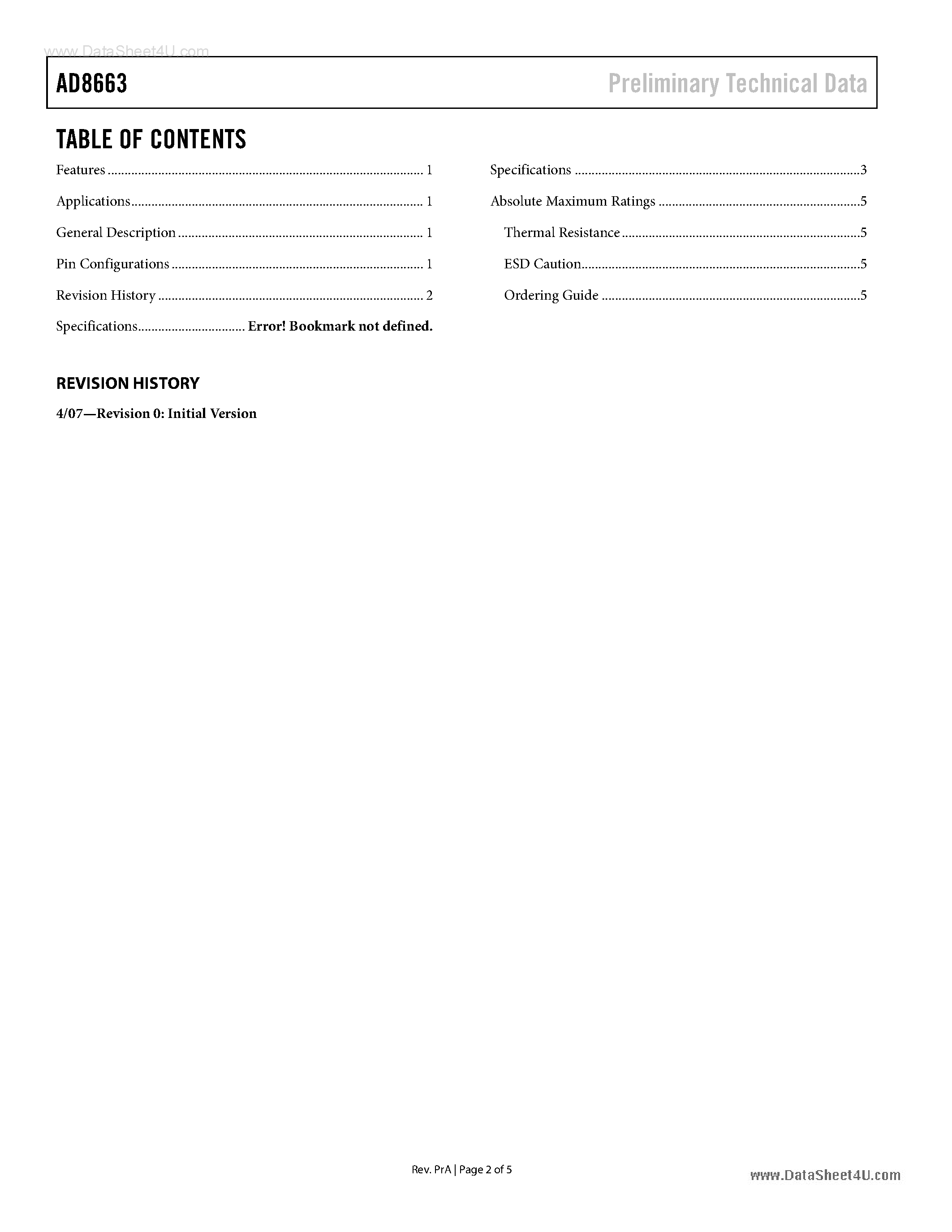 Datasheet AD8663 - Single Precision CMOS Rail-to-Rail Output Operational Amplifiers page 2