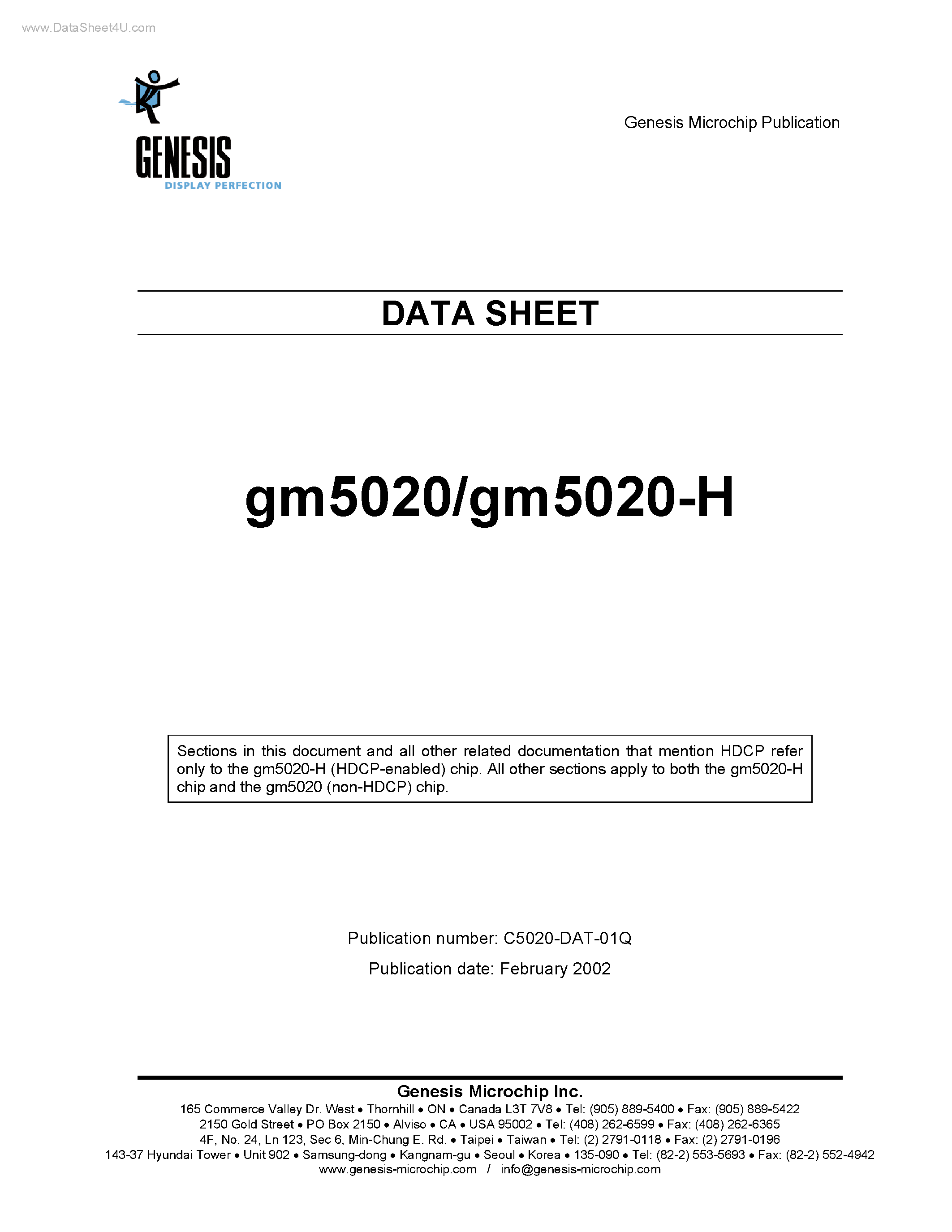 Даташит GM5020 - Graphics Processing IC providing high-quality images страница 1