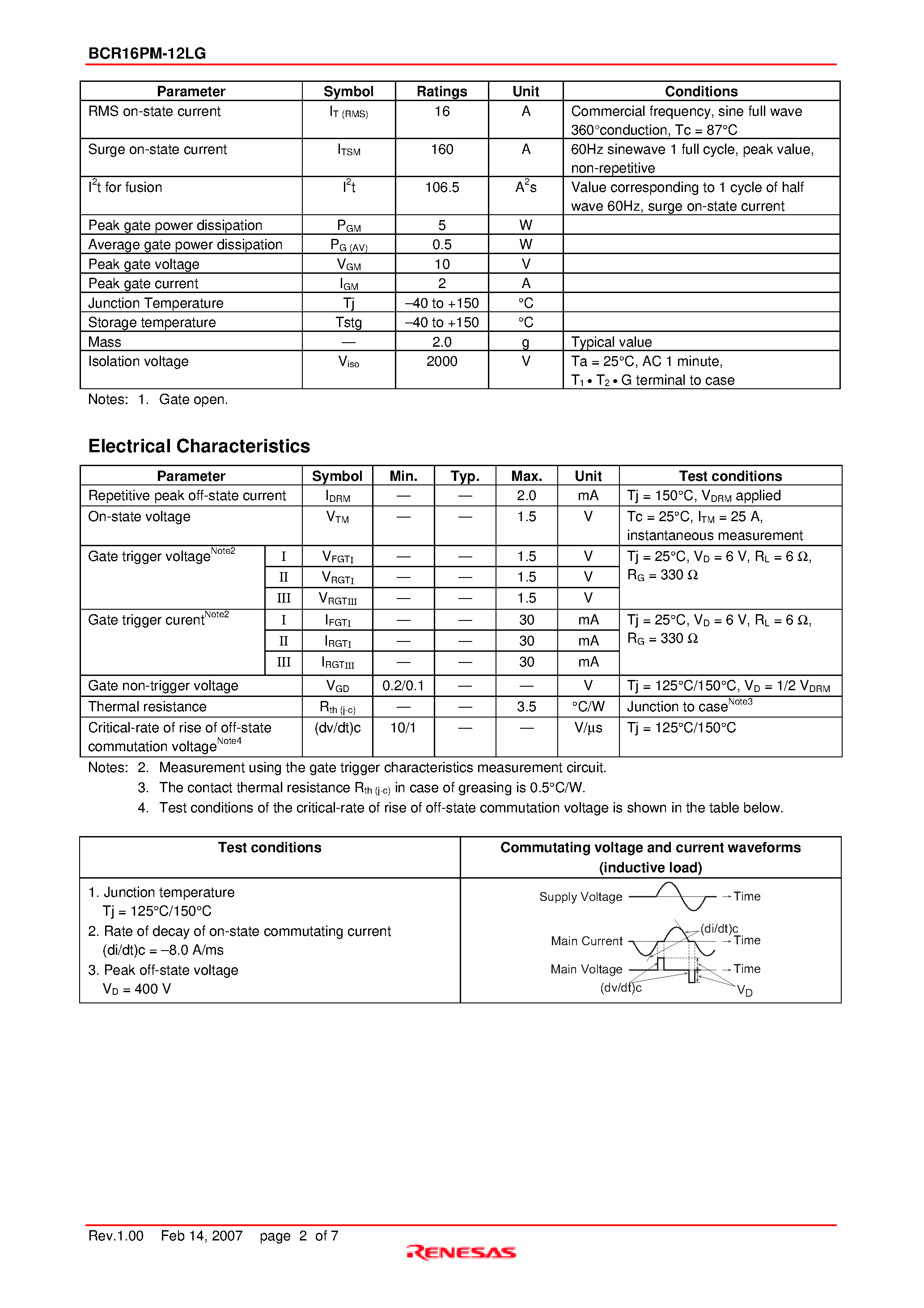 Даташит BCR16PM-12LG - Triac Medium Power Use страница 2