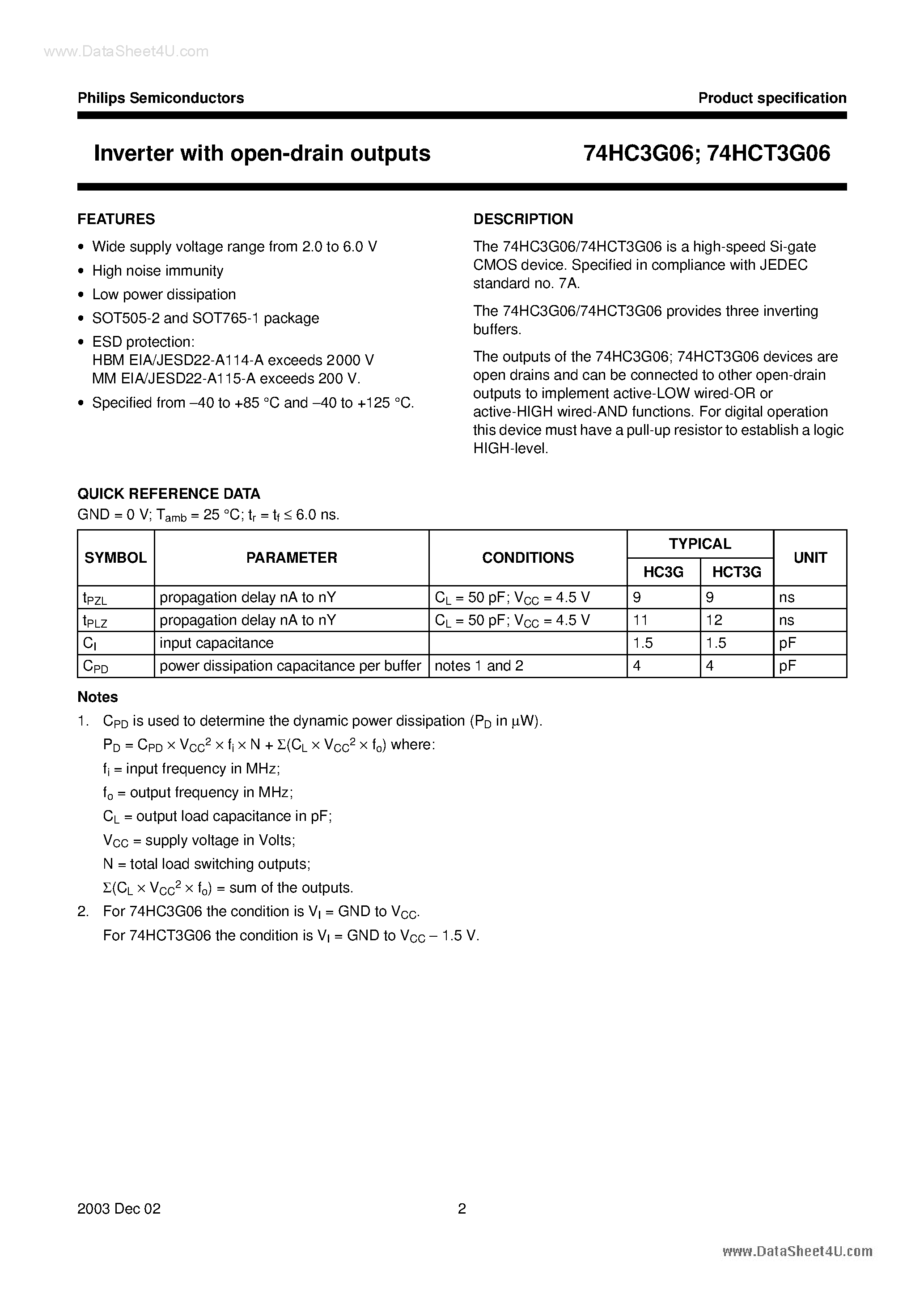 Datasheet 74HC3G06 - Inverter page 2