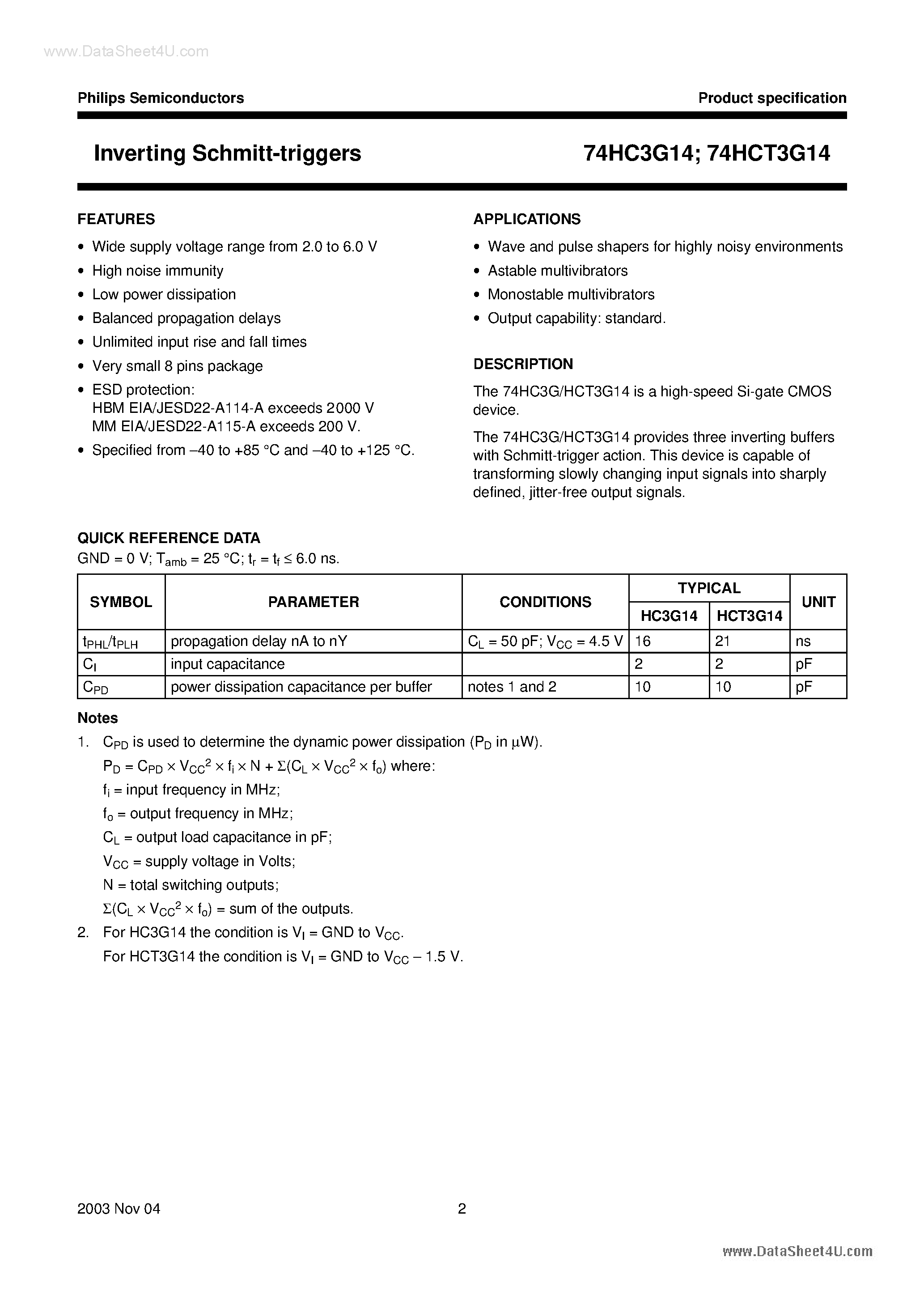 Datasheet 74HC3G14 - Inverting Schmitt-triggers page 2