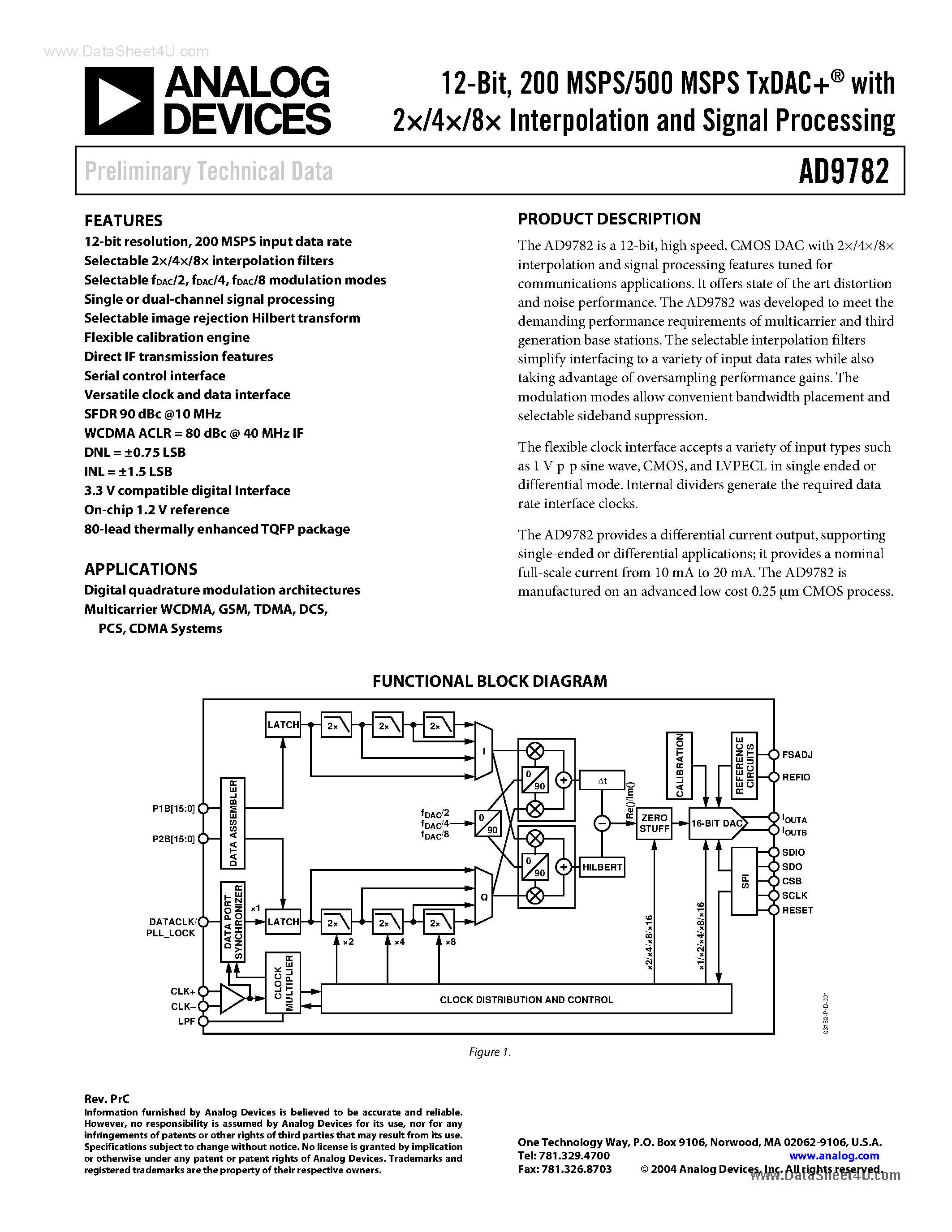 Datasheet AD9782 - 200 MSPS/500 MSPS TxDAC page 1