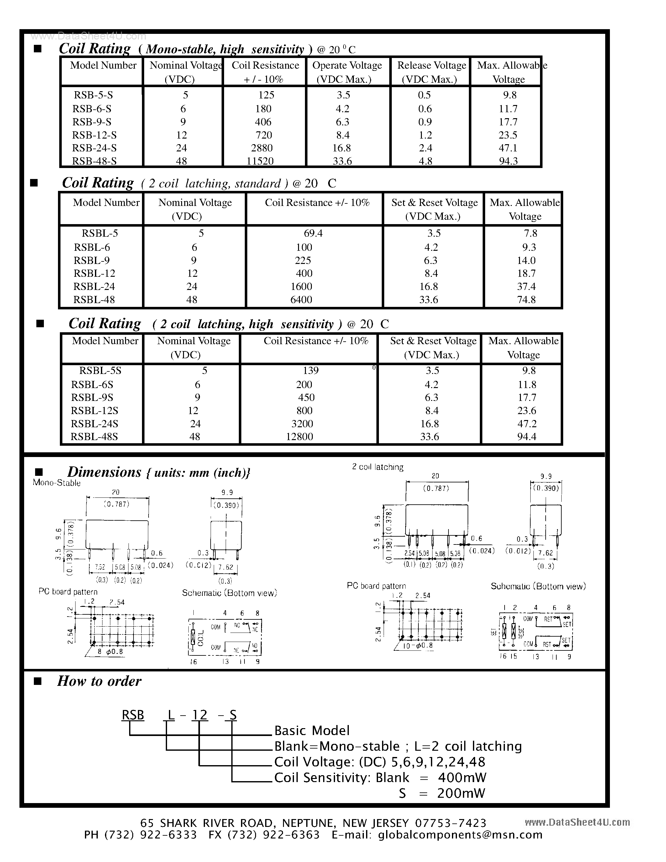 Даташит RSB - 2 Pole relay suitable страница 2