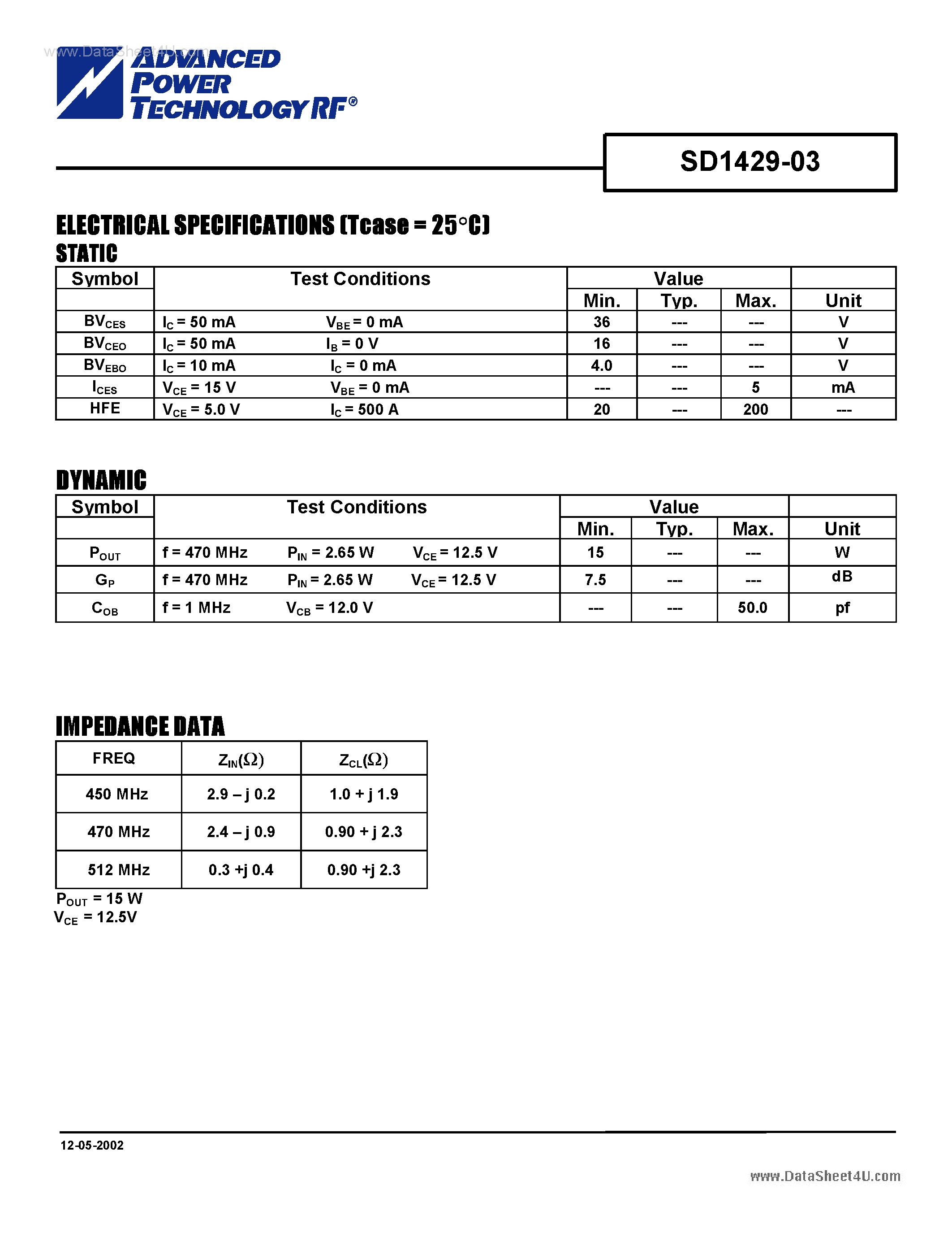 Datasheet SD1429-03 - RF AND MICROWAVE TRANSISTORS page 2