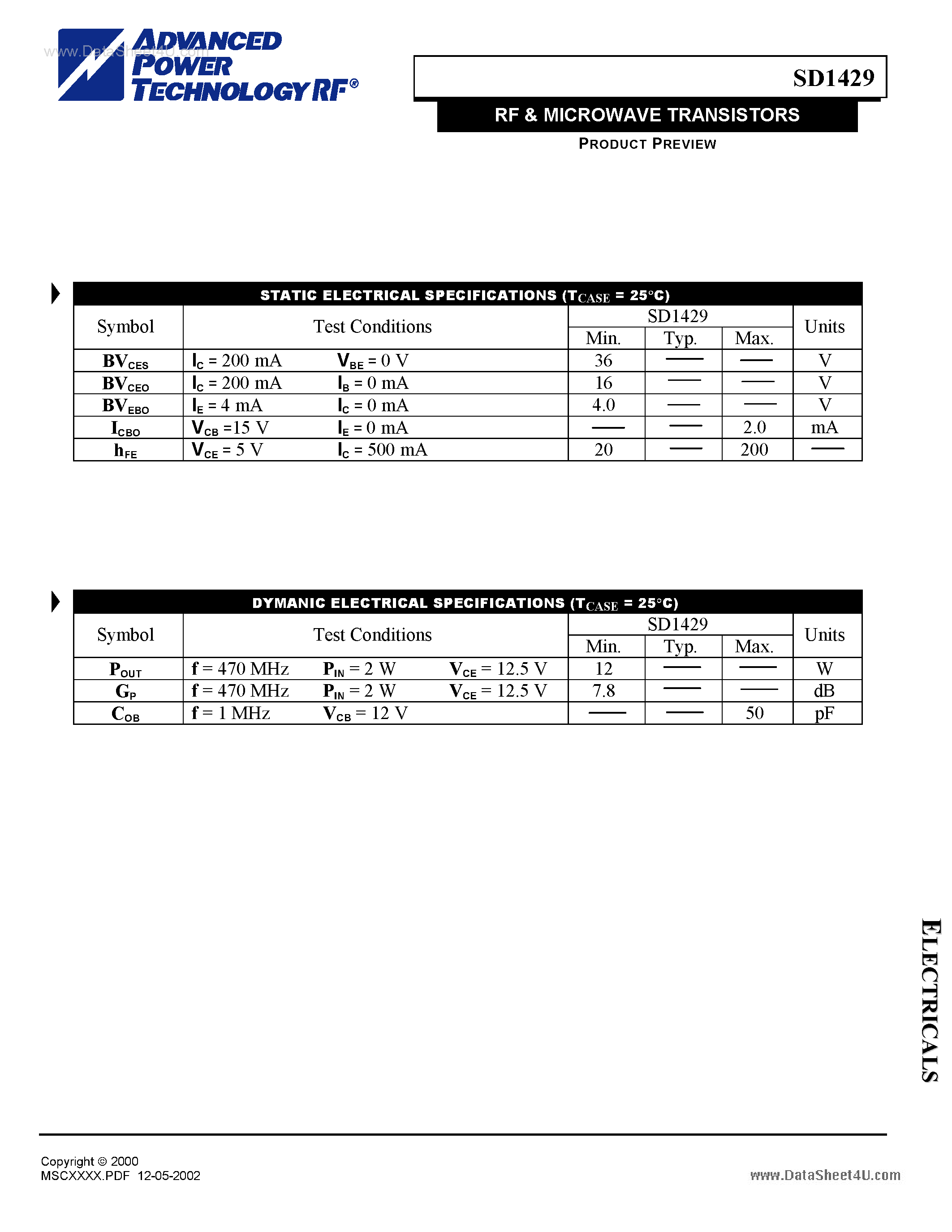 Datasheet SD1429 - RF & MICROWAVE TRANSISTORS page 2