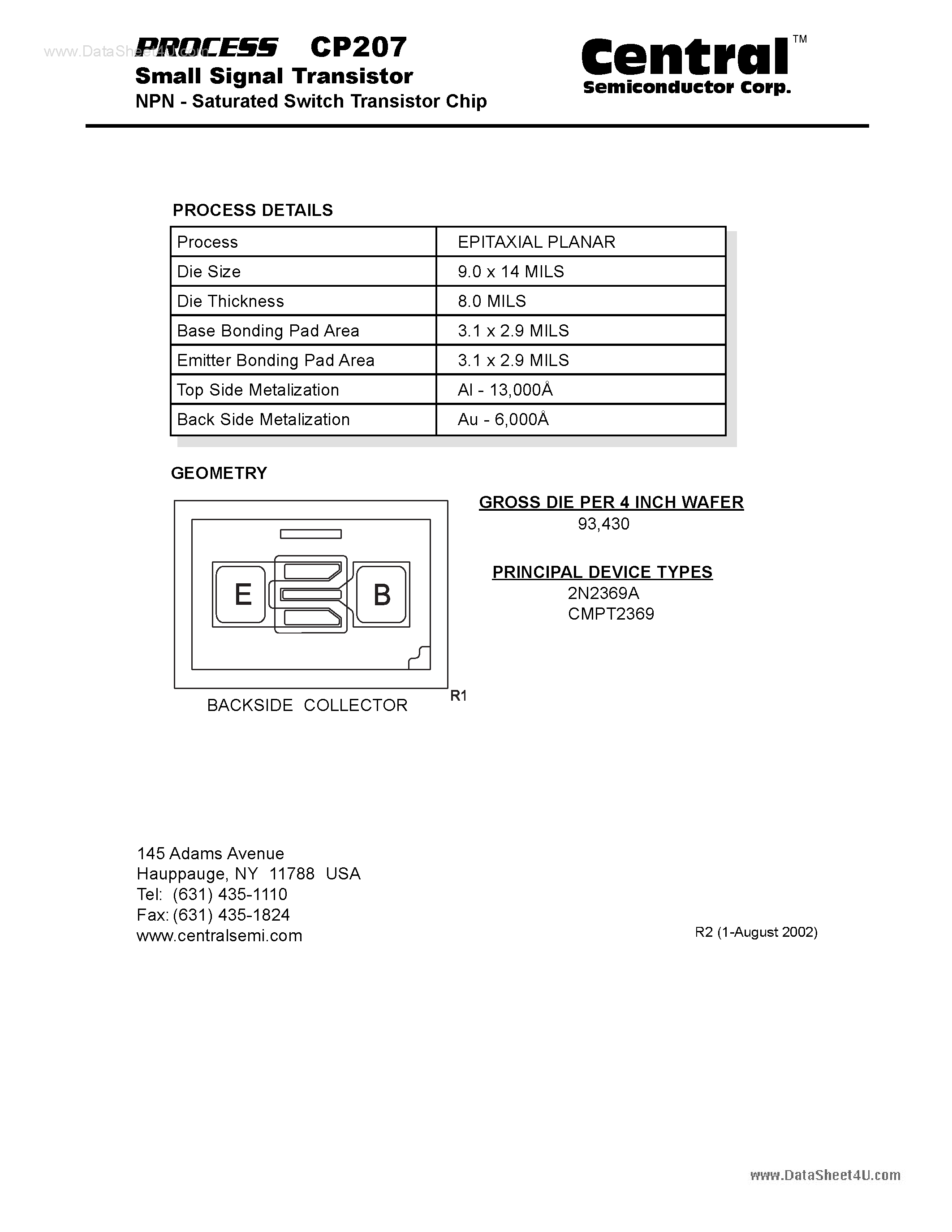 Даташит CP207 - Small Signal Transistors N - Channel Switch/Chopper J FET Chip страница 1