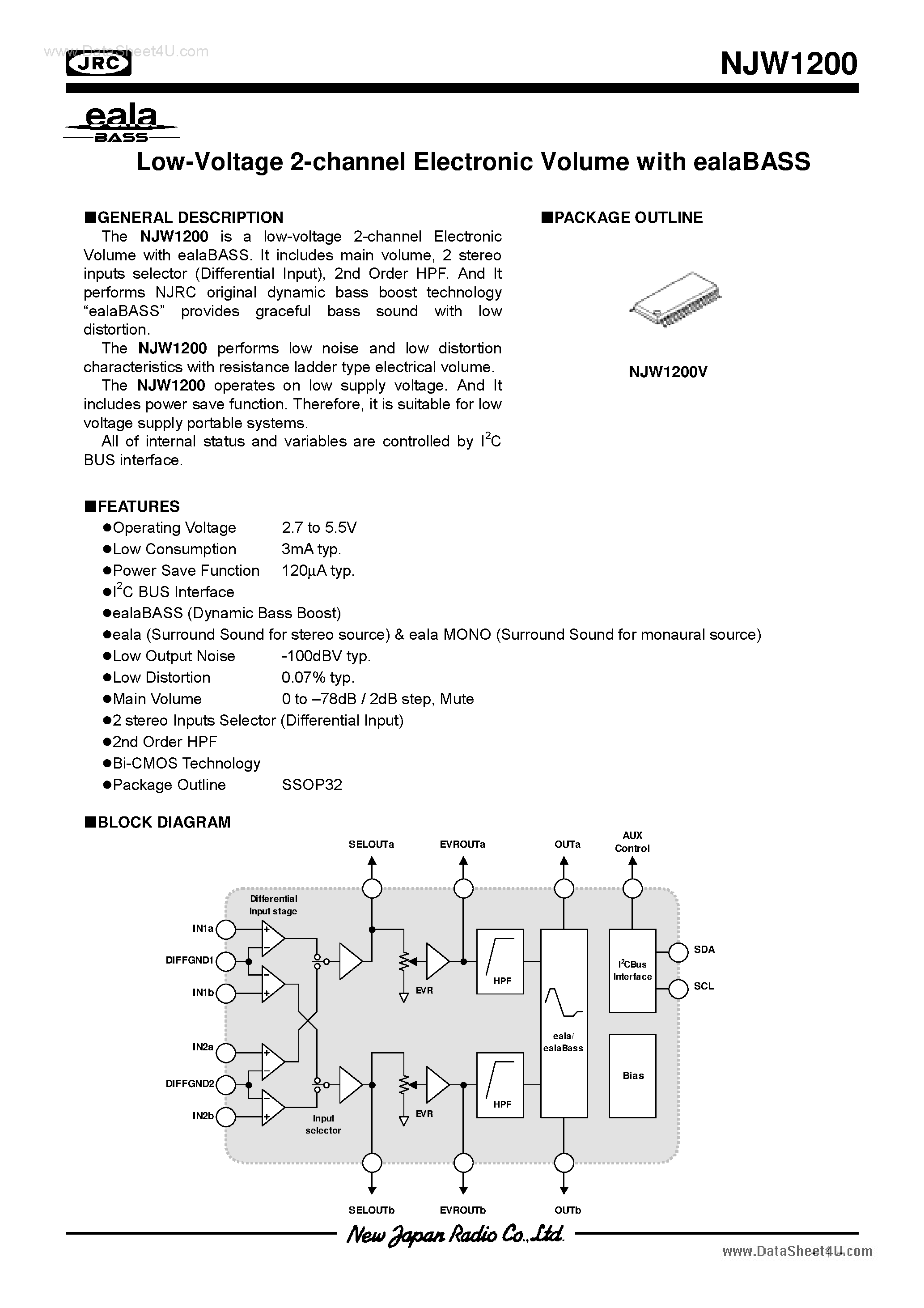 Даташит NJW1200 - Low-Voltage 2-channel Electronic Volume страница 1