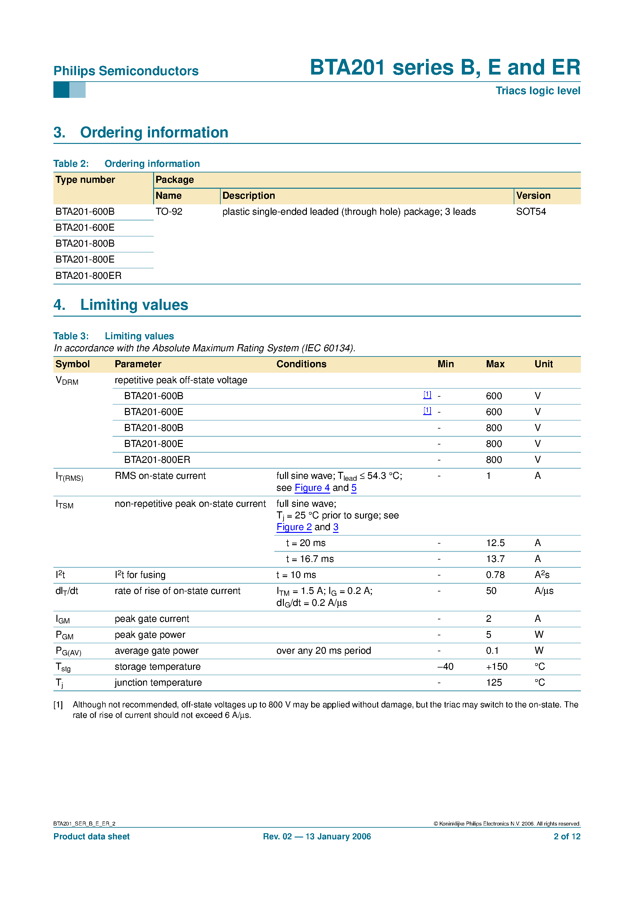 Datasheet BTA201 - Triacs logic level page 2