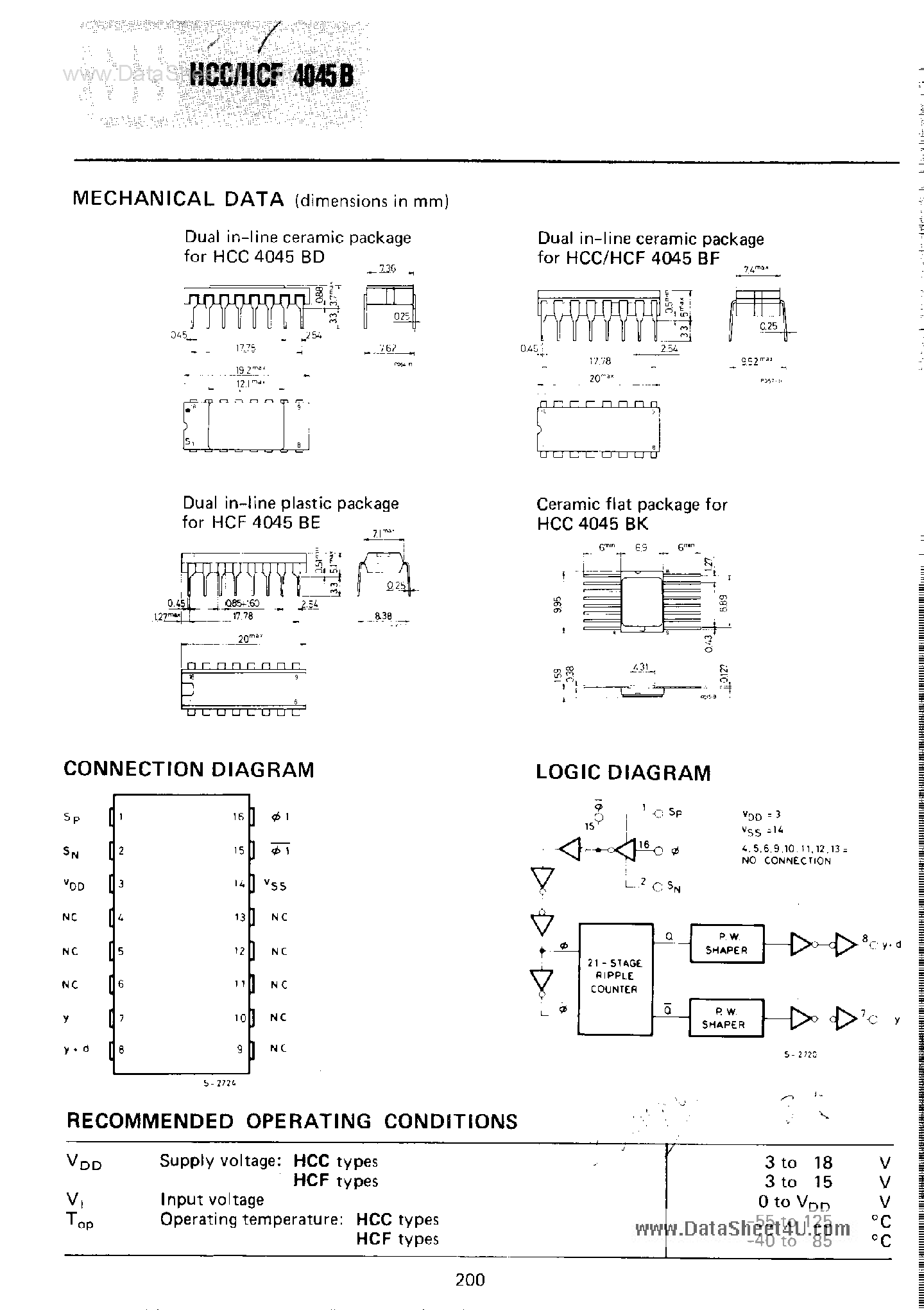 Даташит HCF4045B - COS/MOS 21-State Counter страница 2