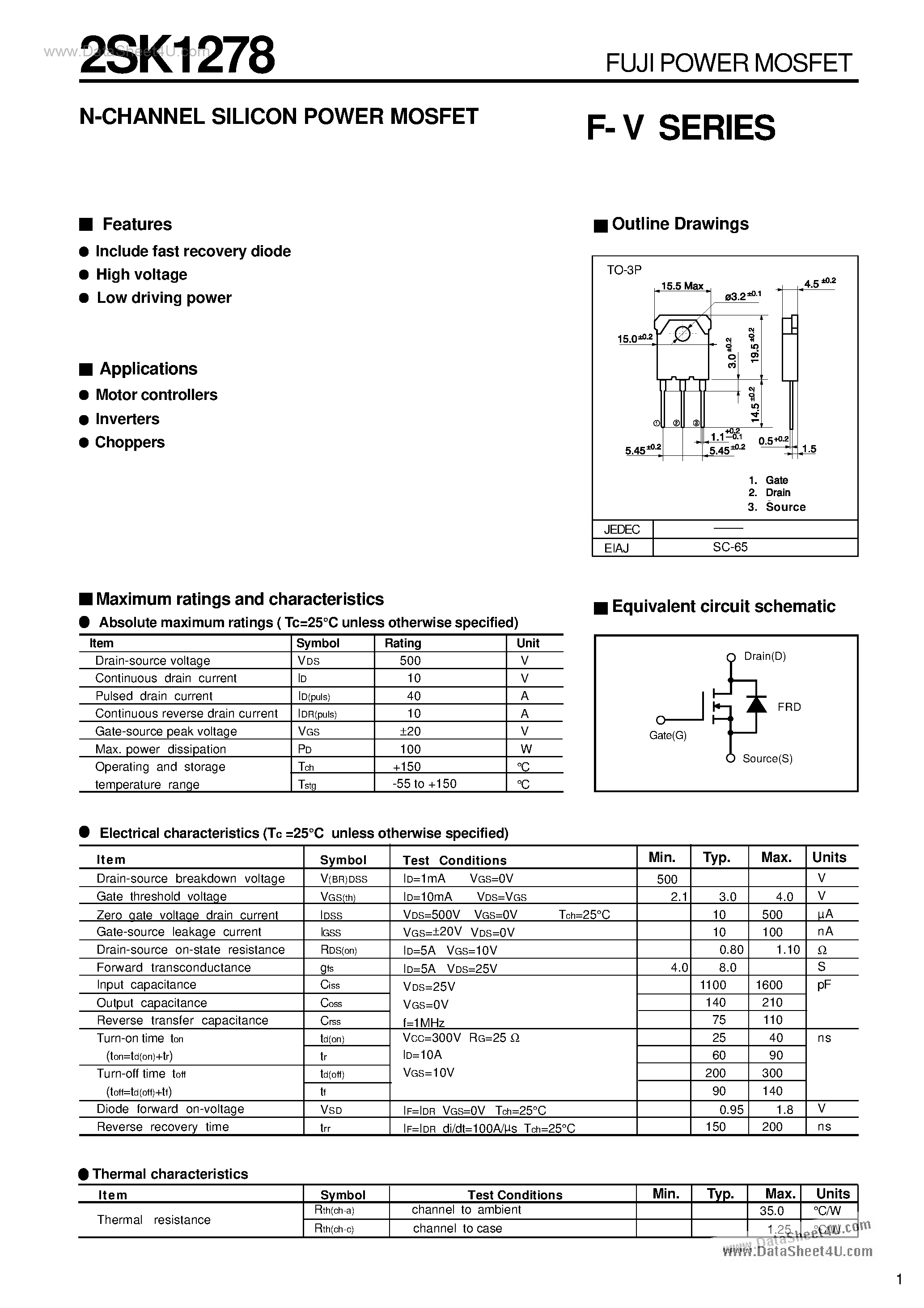 Datasheet 1278 - Search -----> 2SK1278 page 1