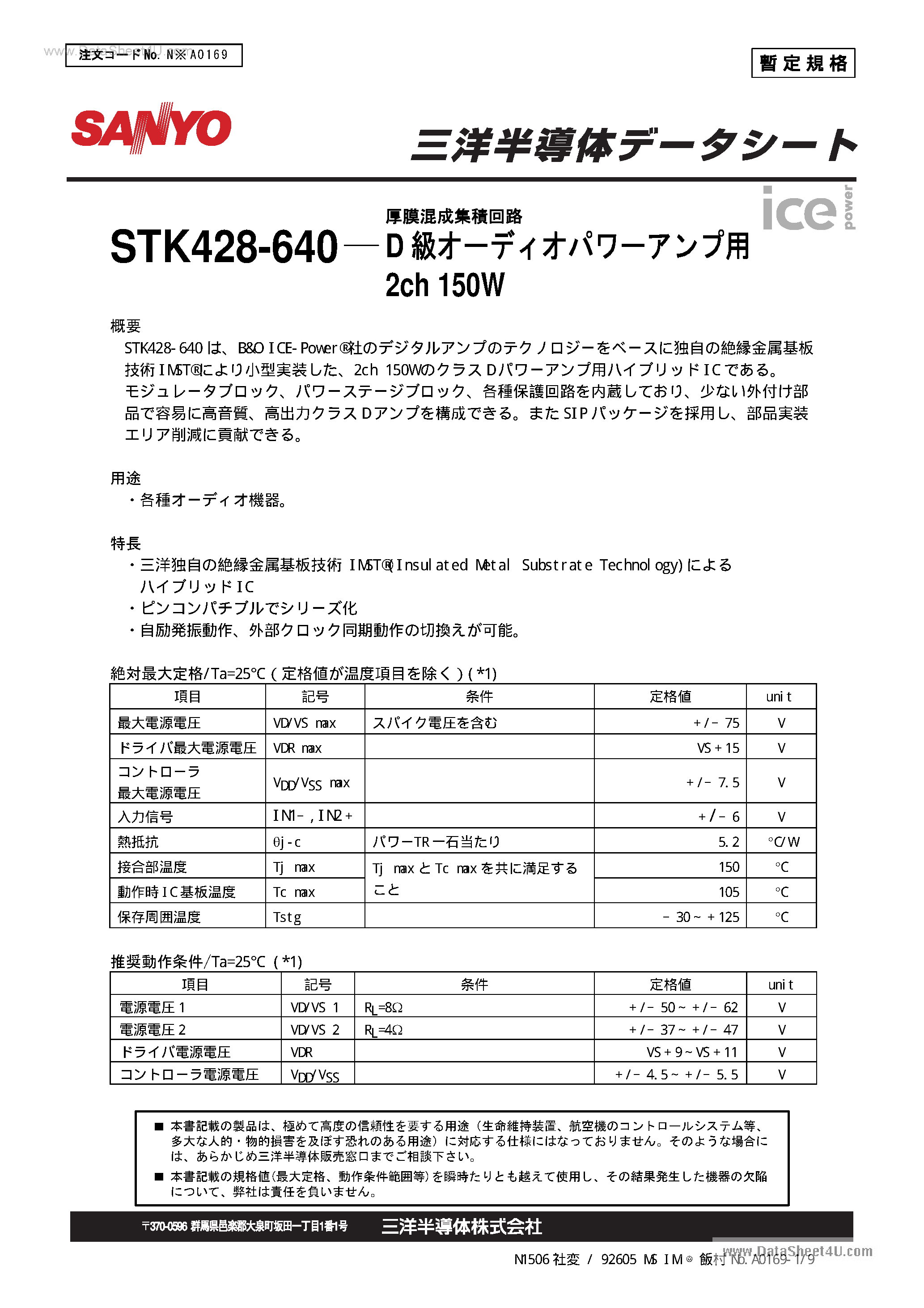 Datasheet STKk428-640 - 2Ch 150W page 1