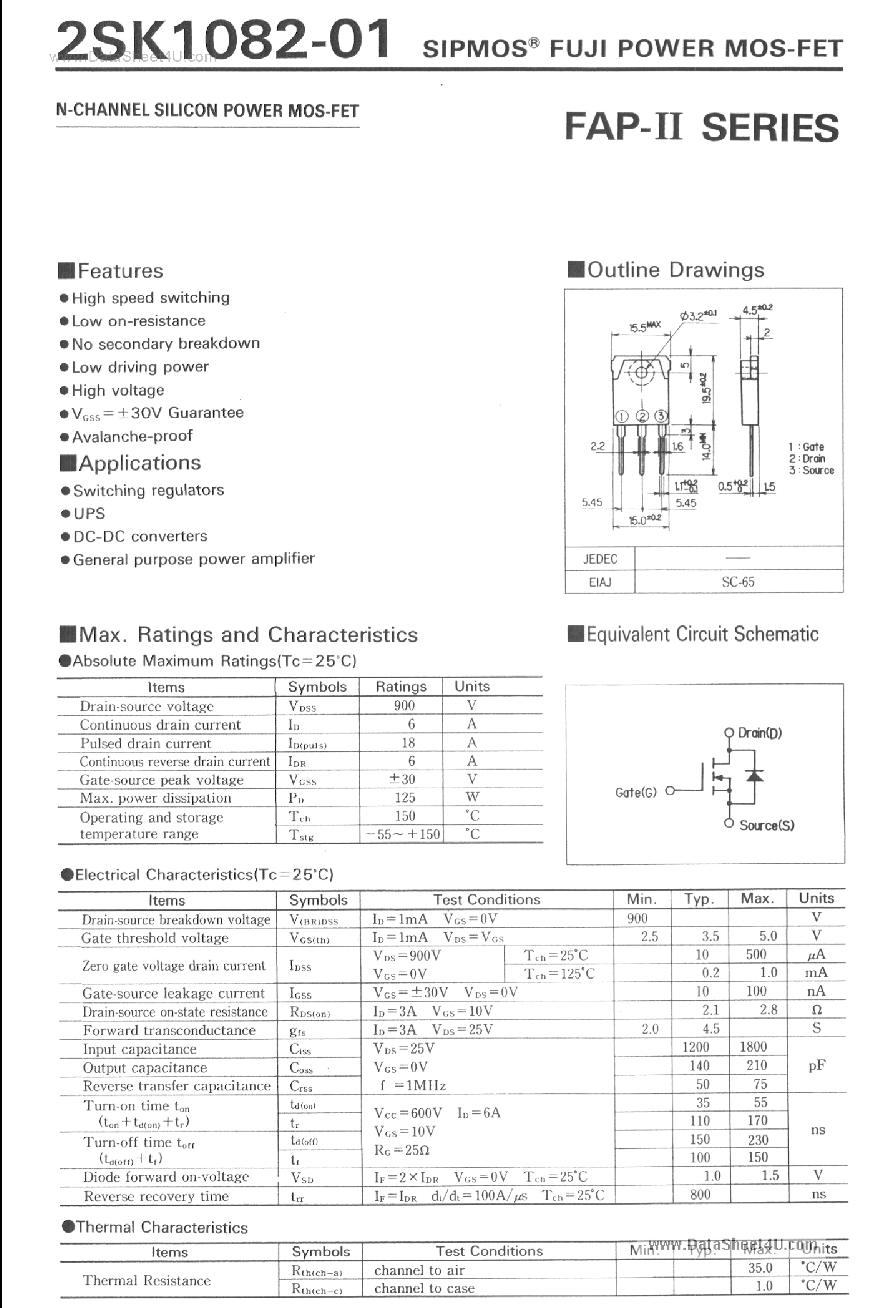 Datasheet K1082 - Search -----> 2SK1082 page 1