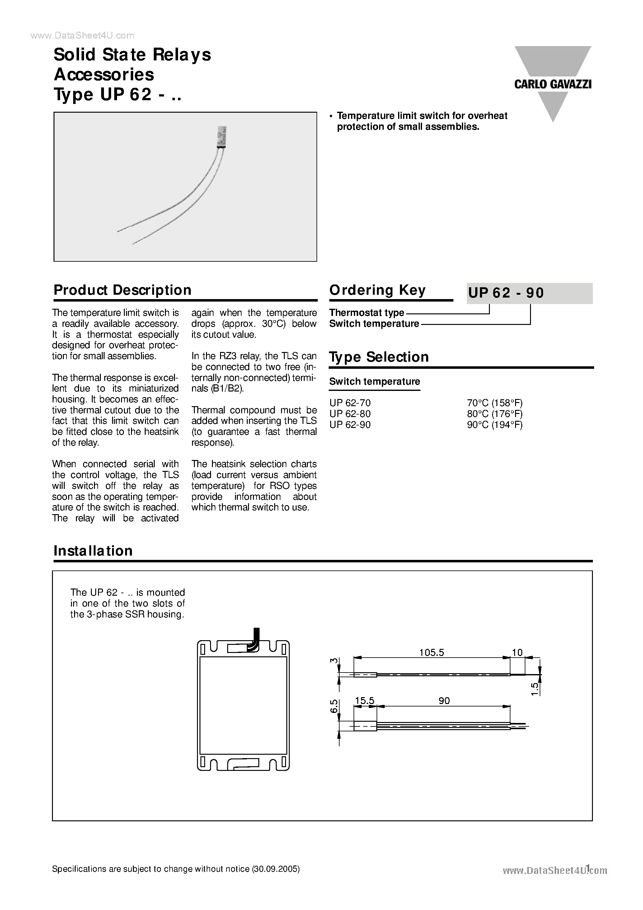 Даташит UP62-70 - (UP62-x0) Solid State Relays страница 1