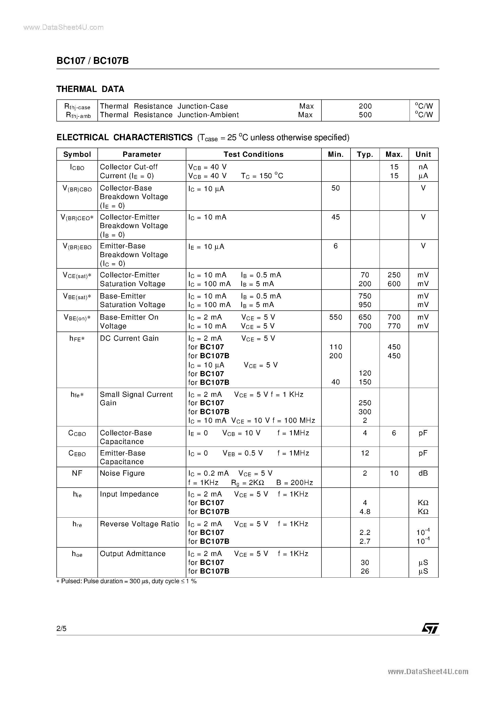 Datasheet BC107B - LOW NOISE GENERAL PURPOSE AUDIO AMPLIFIERS page 2