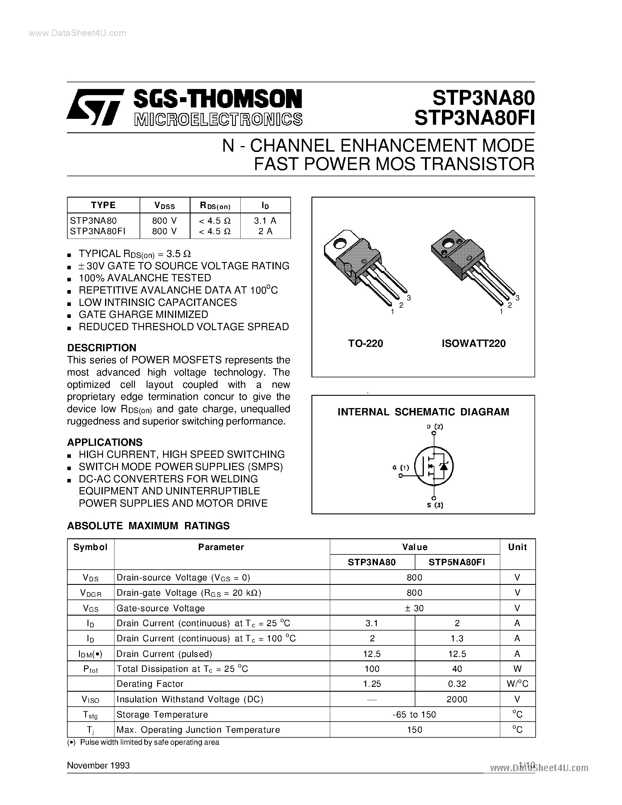 Даташит P3NA80FI - Search -----> STP3NA80FI страница 1