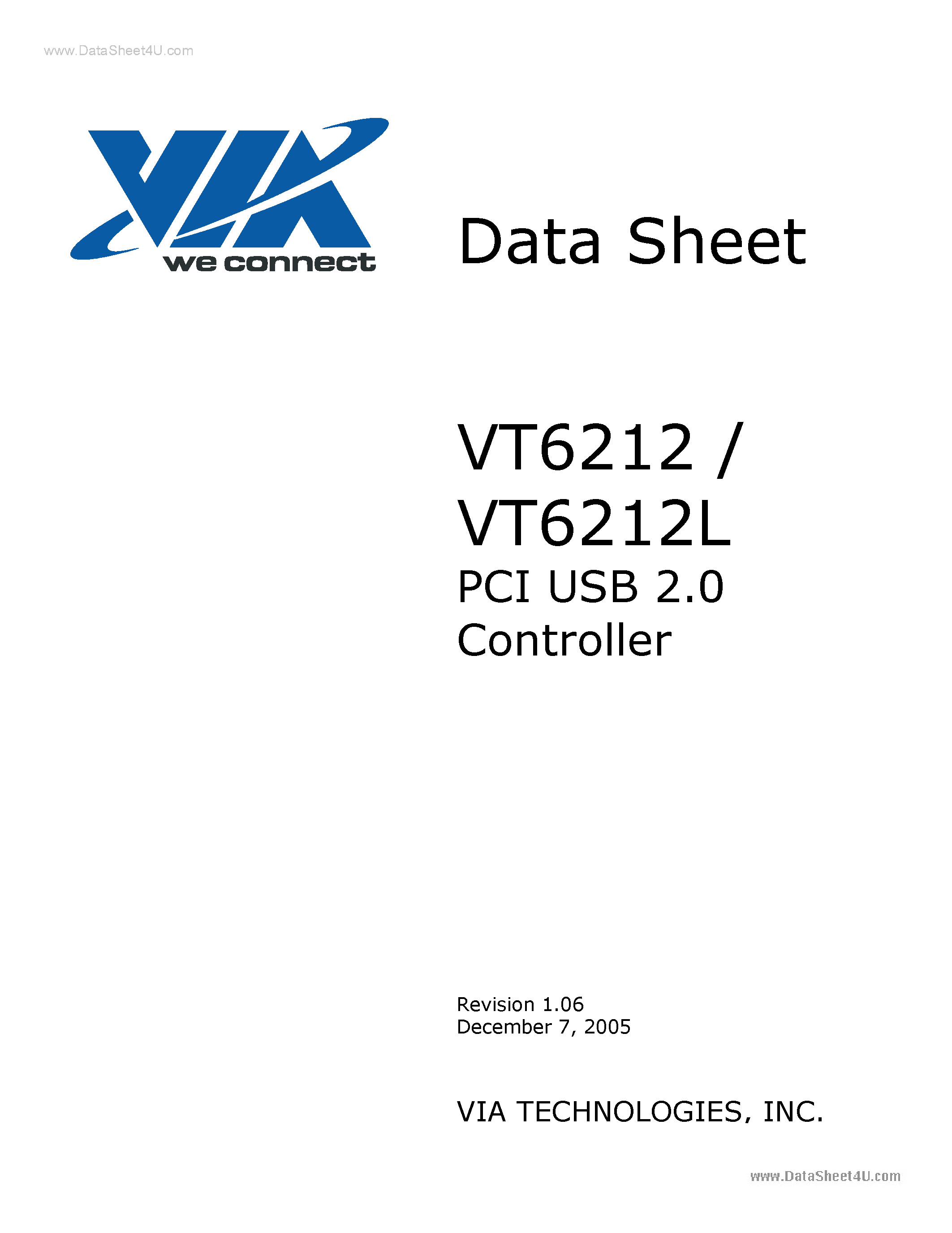 Даташит VT6212 - PCI USB2.0 Controller страница 1