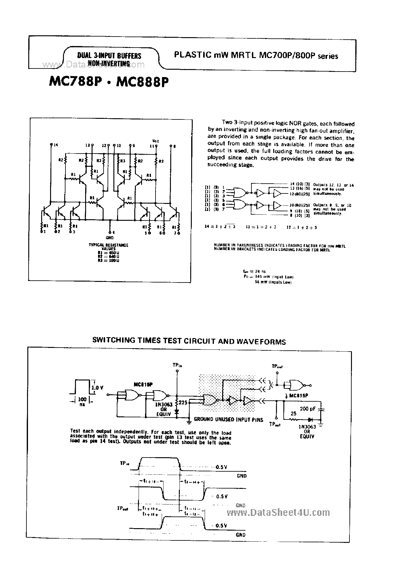 Даташит MC888P - Dual 3-Input Buffers Non Inverting страница 1