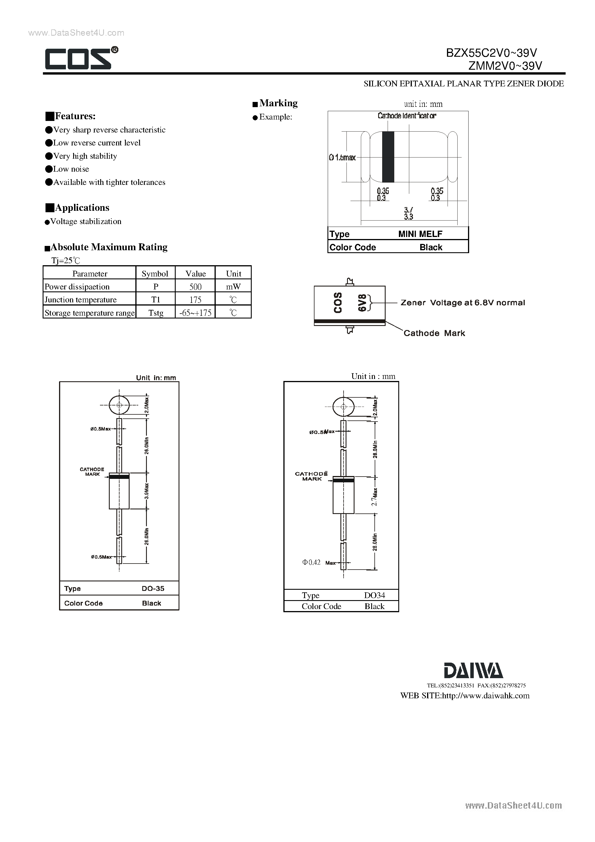 Datasheet BZX55-C12V - Silicon Epitaxial Planar Type Zener Diode page 1