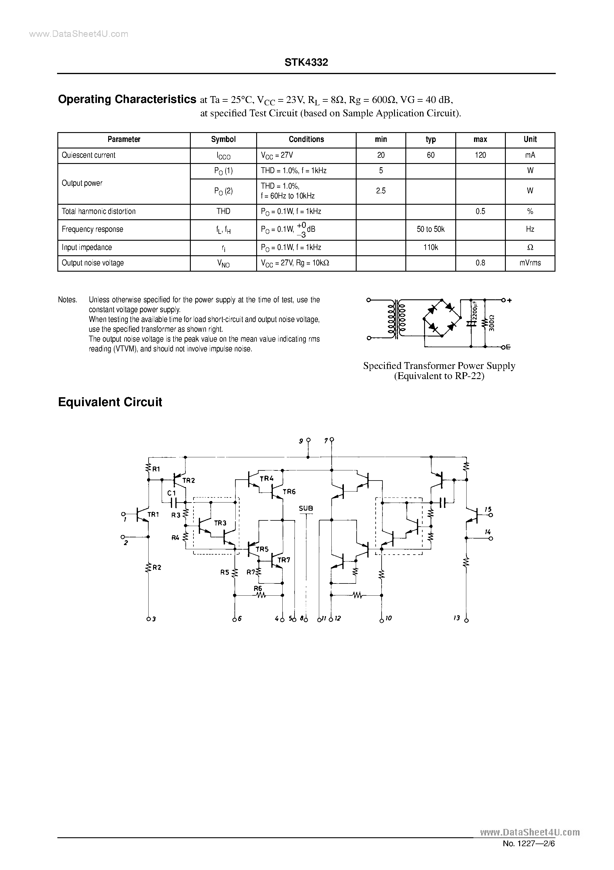 Datasheet STK4332 - AF Power Amplifier page 2