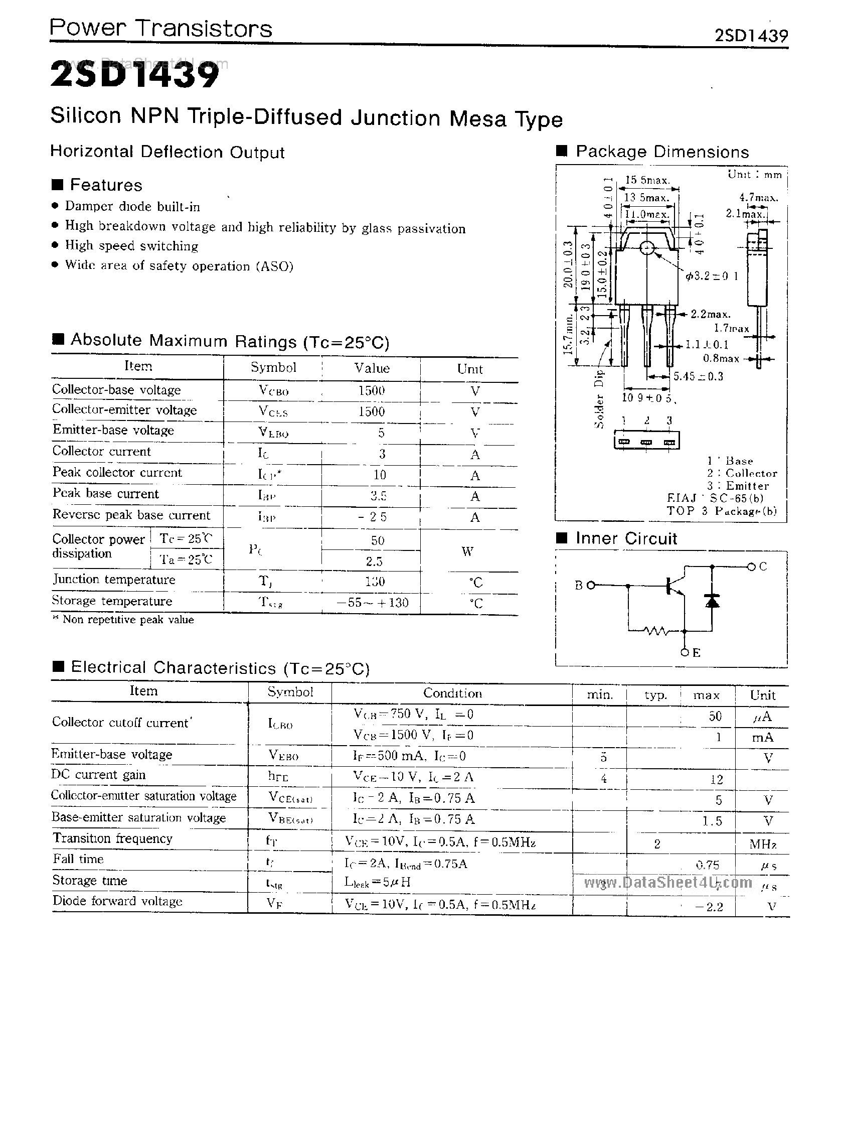 Datasheet D1439 - Search -----> 2SD1439 page 1