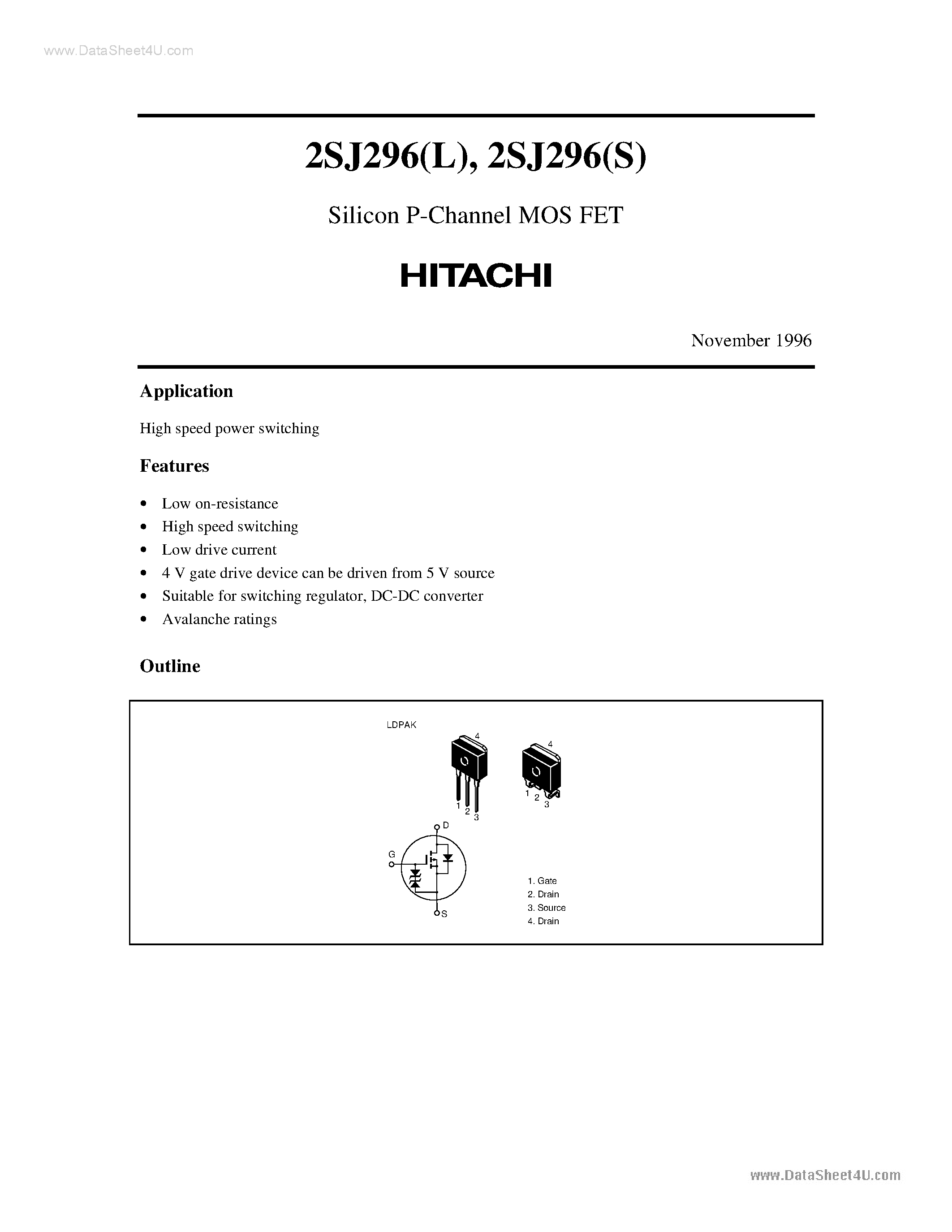 Даташит 2SJ296 - Silicon P-Channel MOS FET страница 1