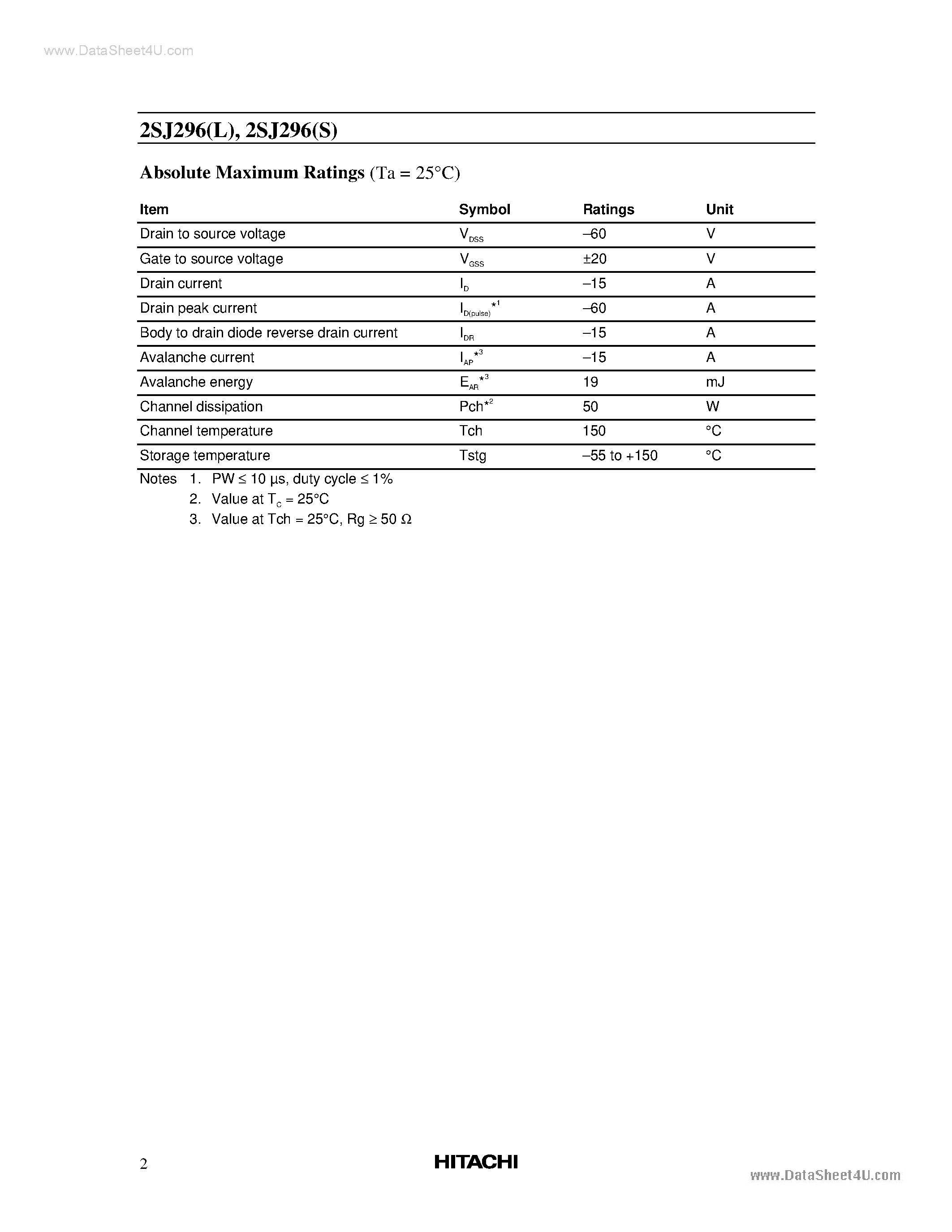 Даташит 2SJ296 - Silicon P-Channel MOS FET страница 2