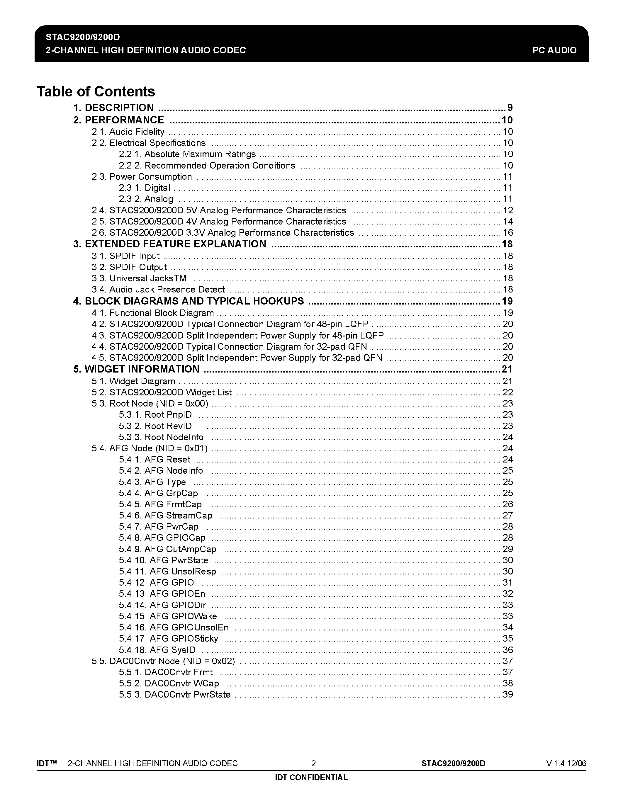 Даташит STAC9200 - 2-CHANNEL HIGH DEFINITION AUDIO CODEC страница 2