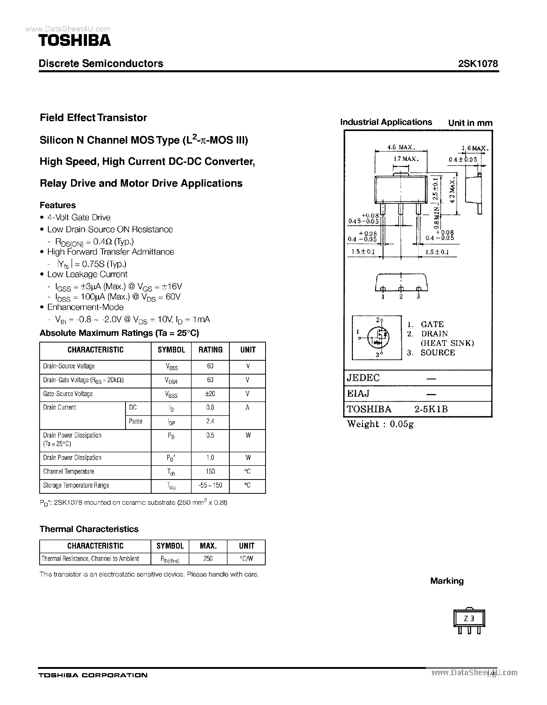 Datasheet 2SK1078 - Field Effect Transistor page 1