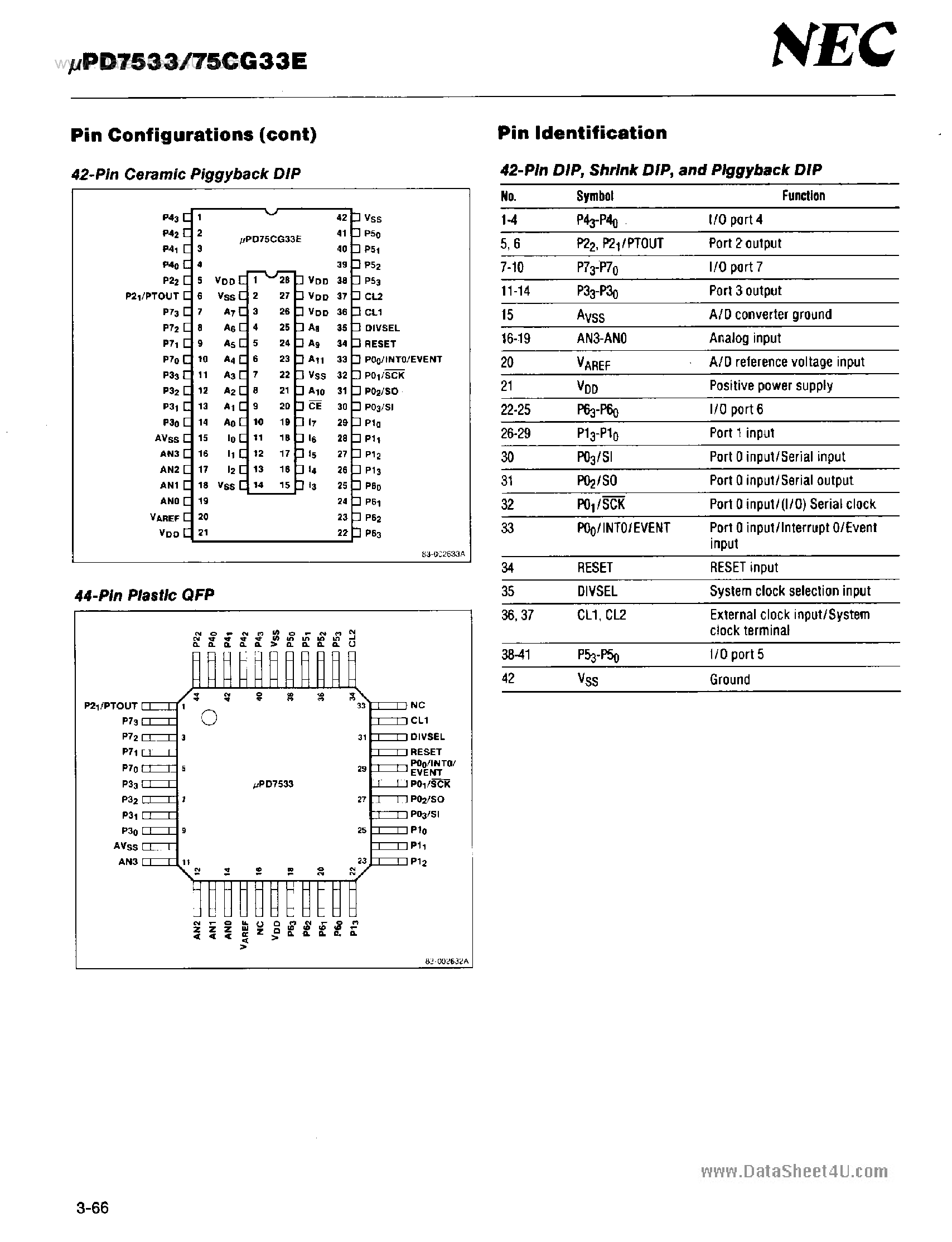 Datasheet UPD7533 - 4-Bit Single-Chip CMOS Microcomputers page 2