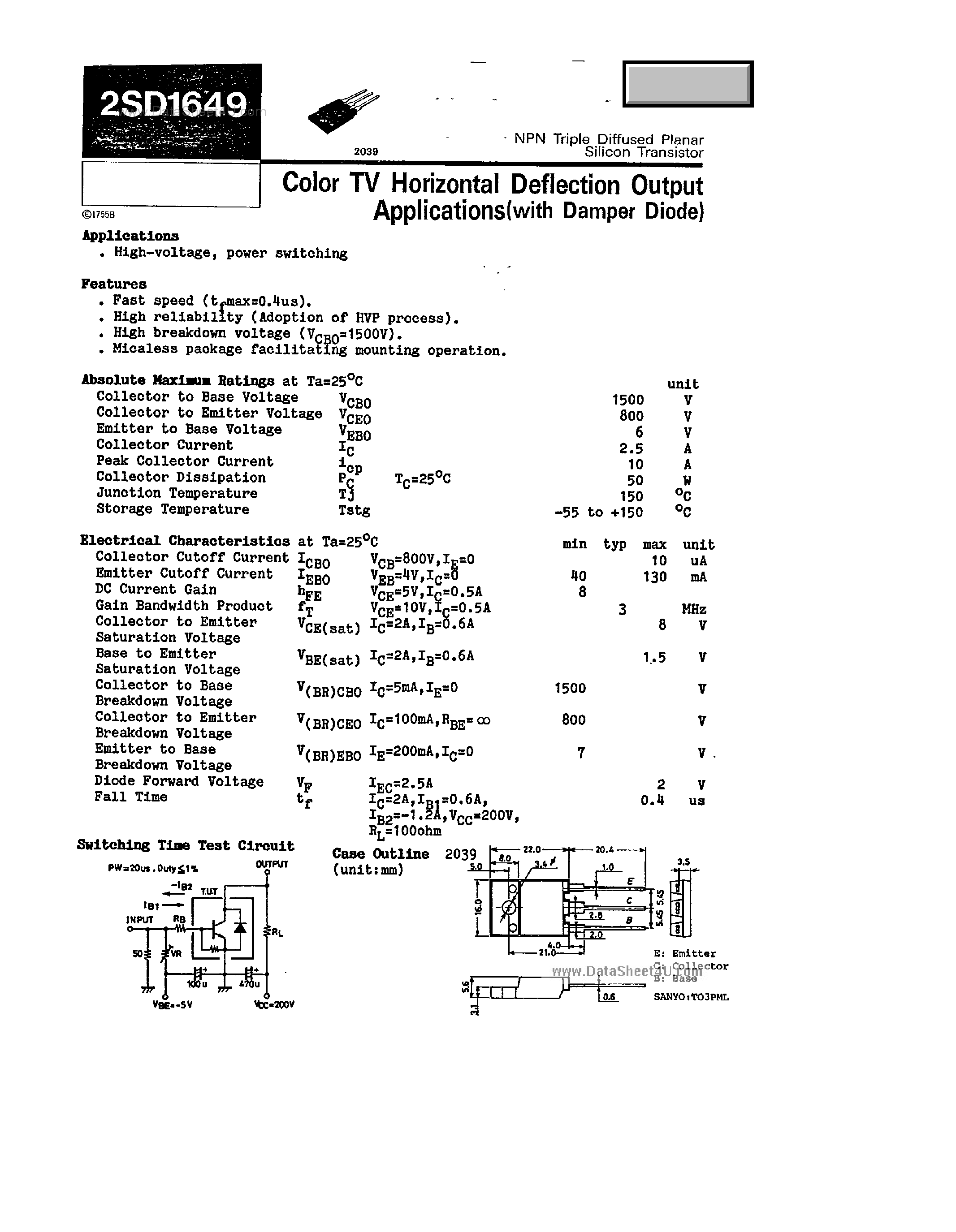 Datasheet D1649 - Search -----> 2SD1649 page 1