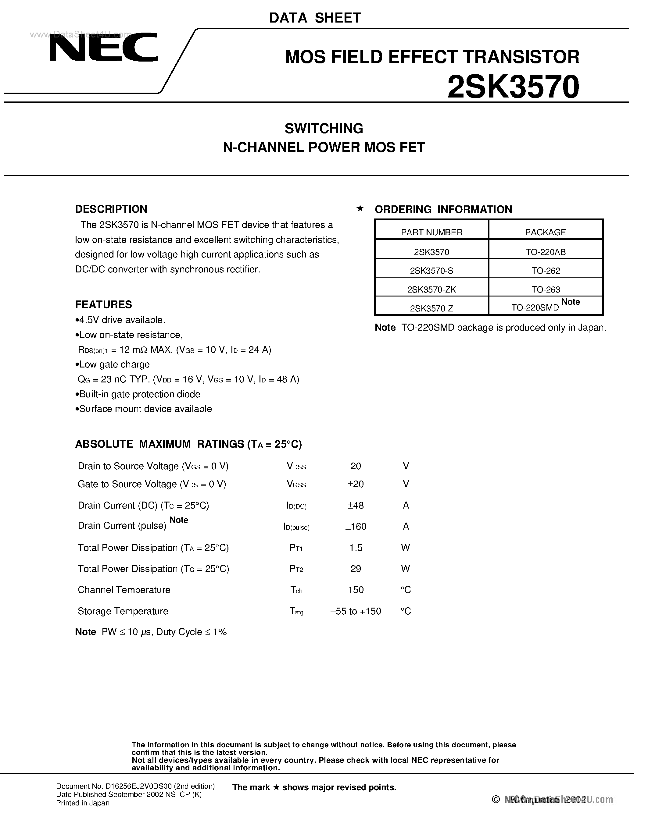 Datasheet K3570 - Search -----> 2SK3570 page 1