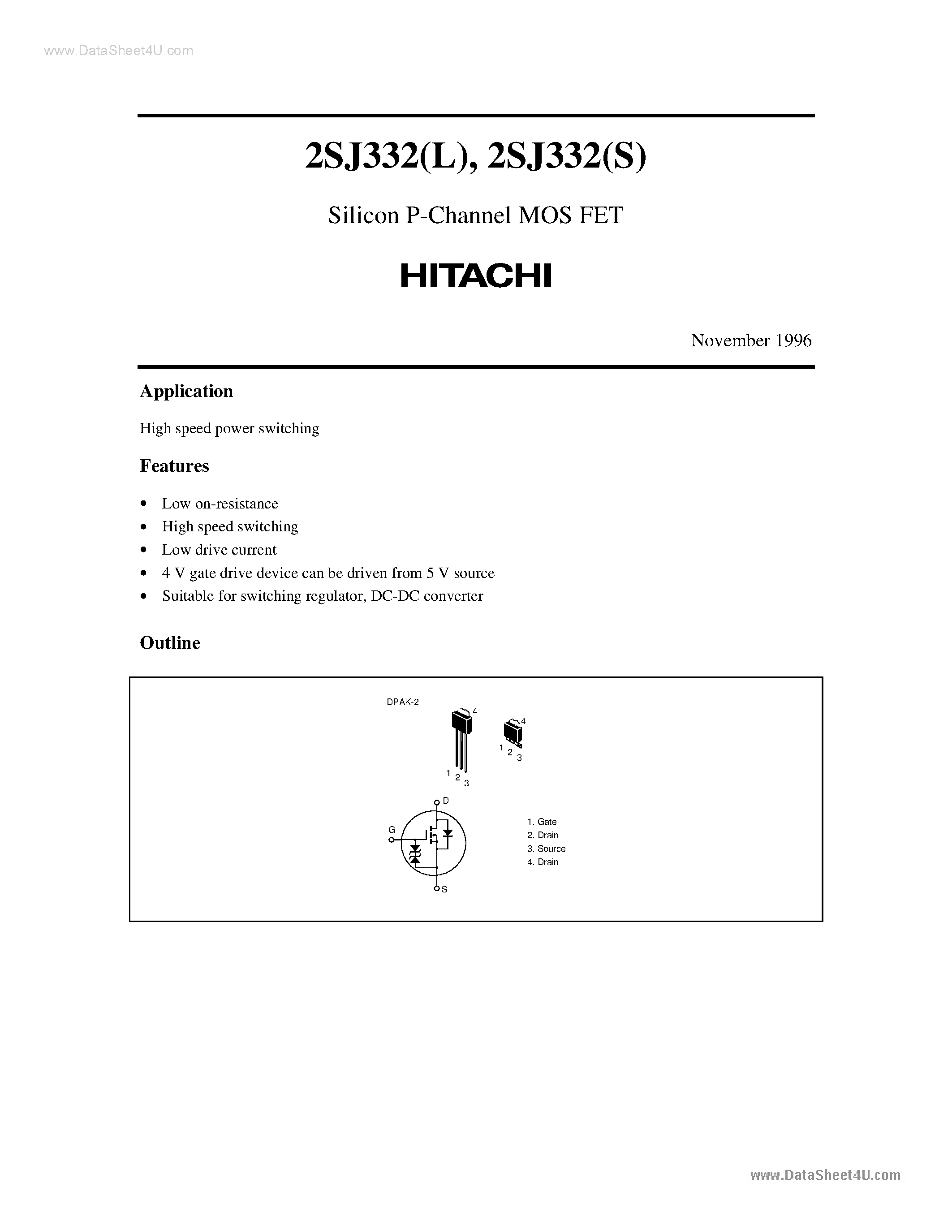 Даташит 2SJ332 - Silicon P-Channel MOS FET страница 1