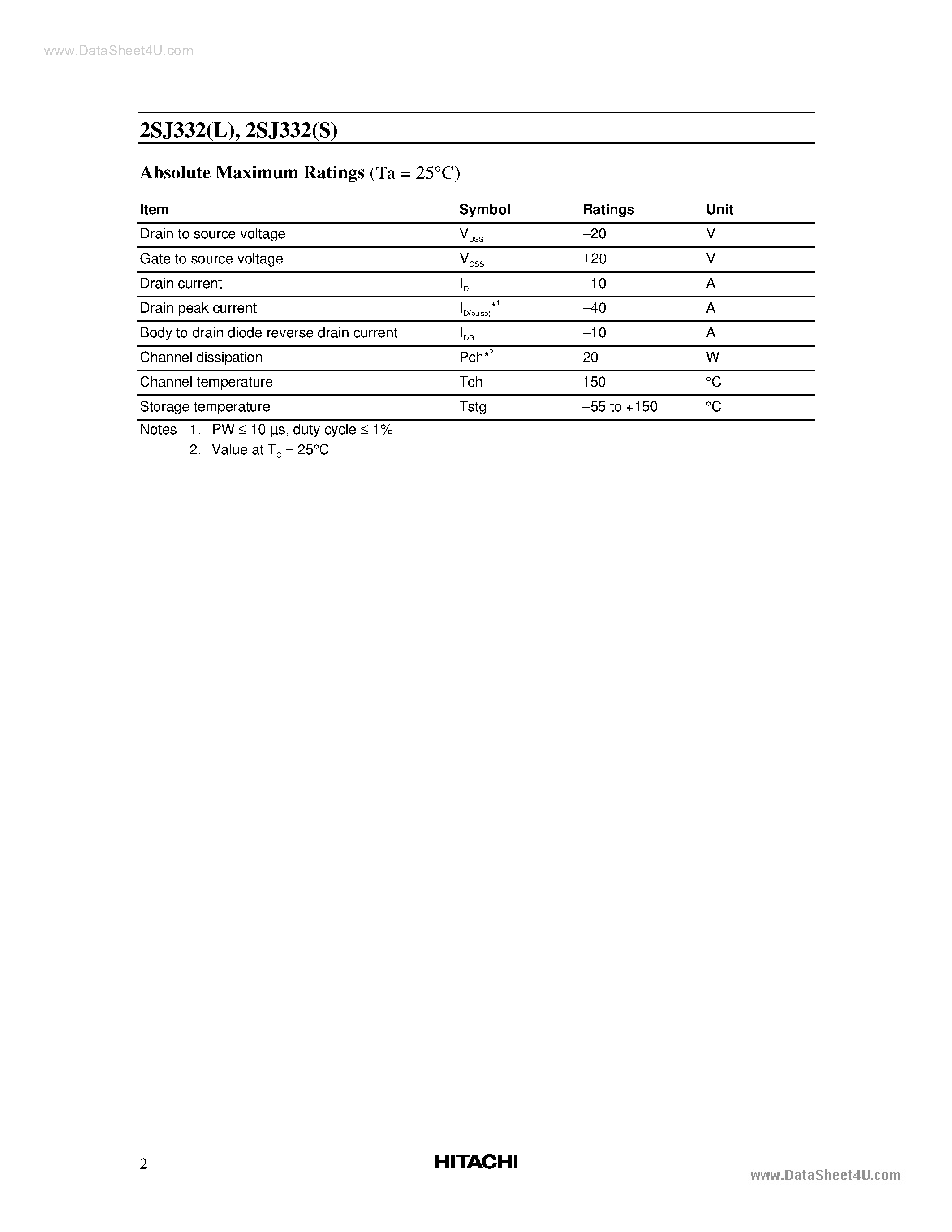 Даташит 2SJ332 - Silicon P-Channel MOS FET страница 2